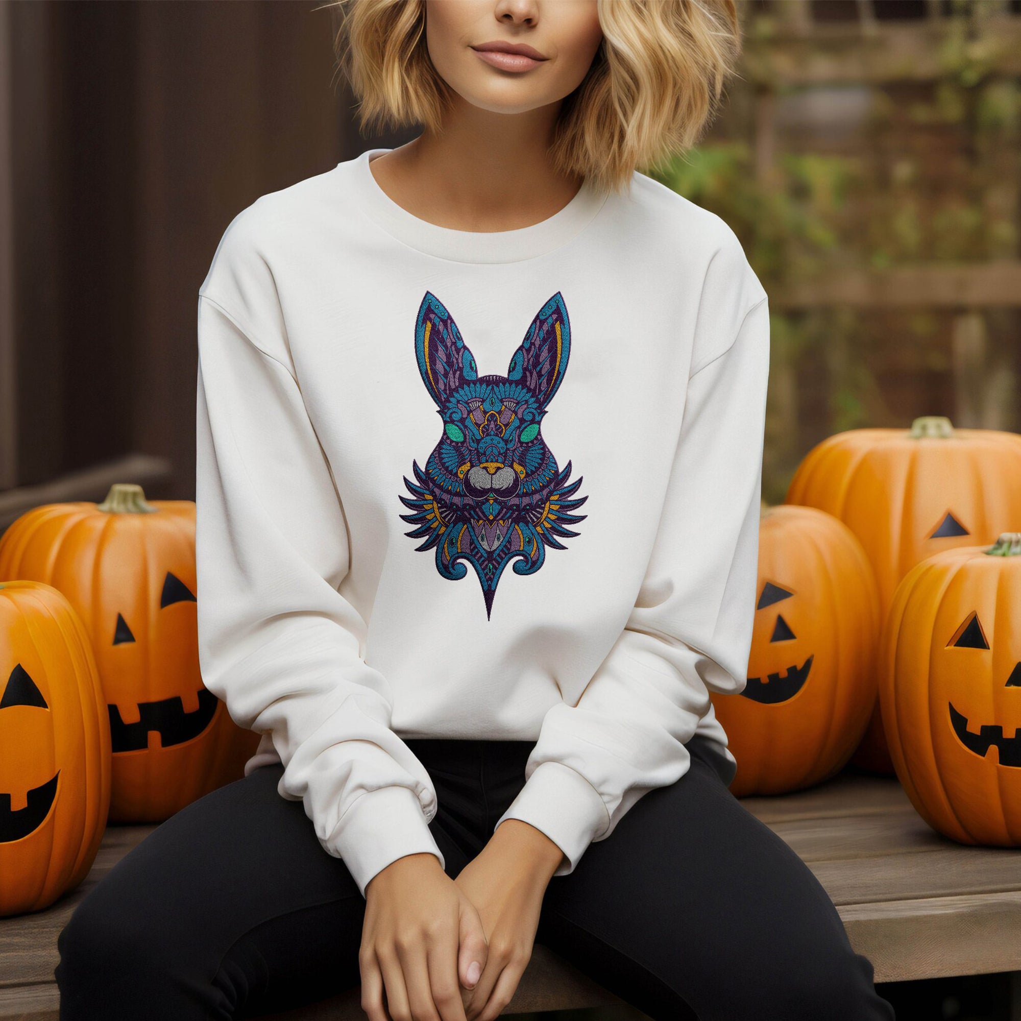 Sweat broderie Lapin Bleu