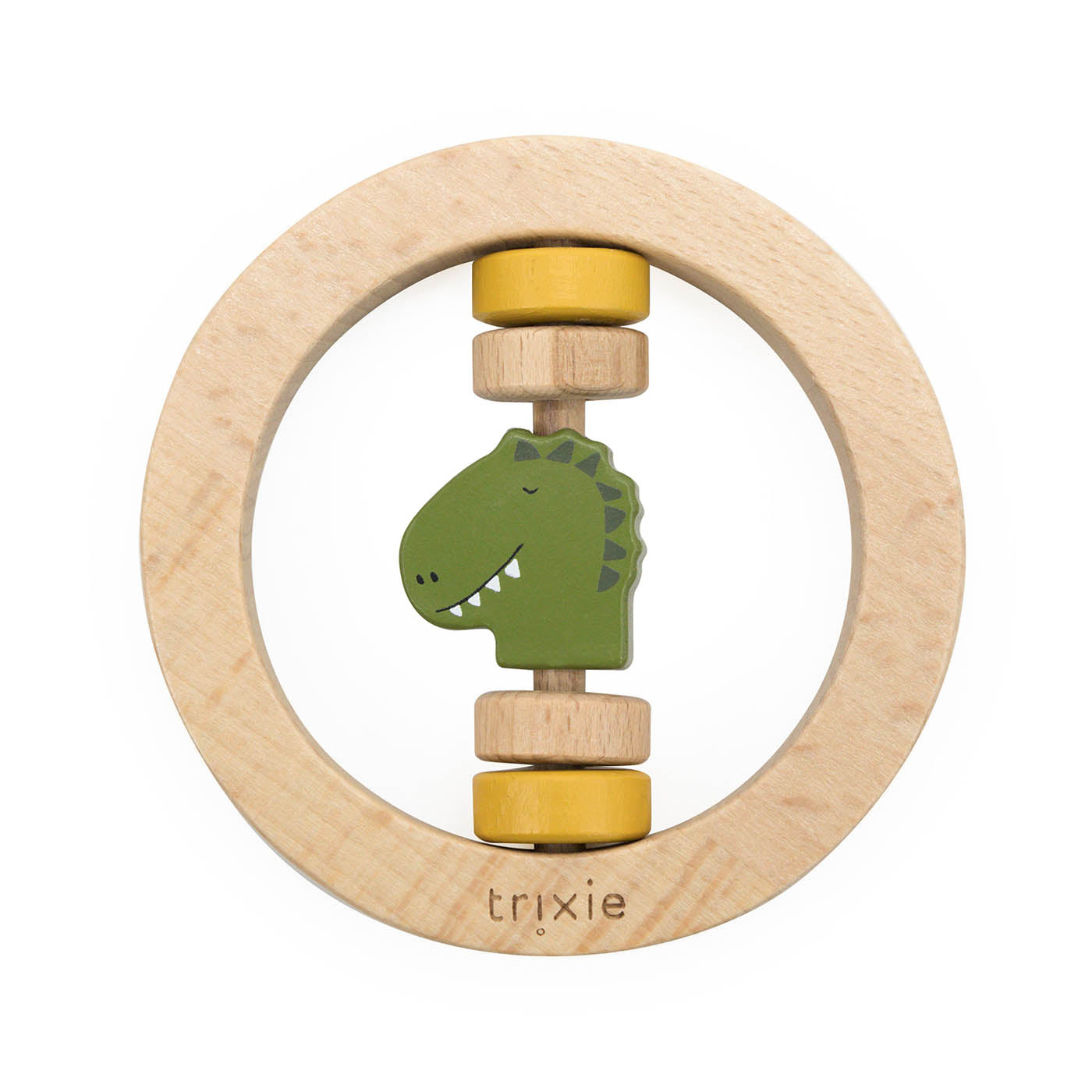 Personalized Engraved Wooden round rattle - Mr. Dino