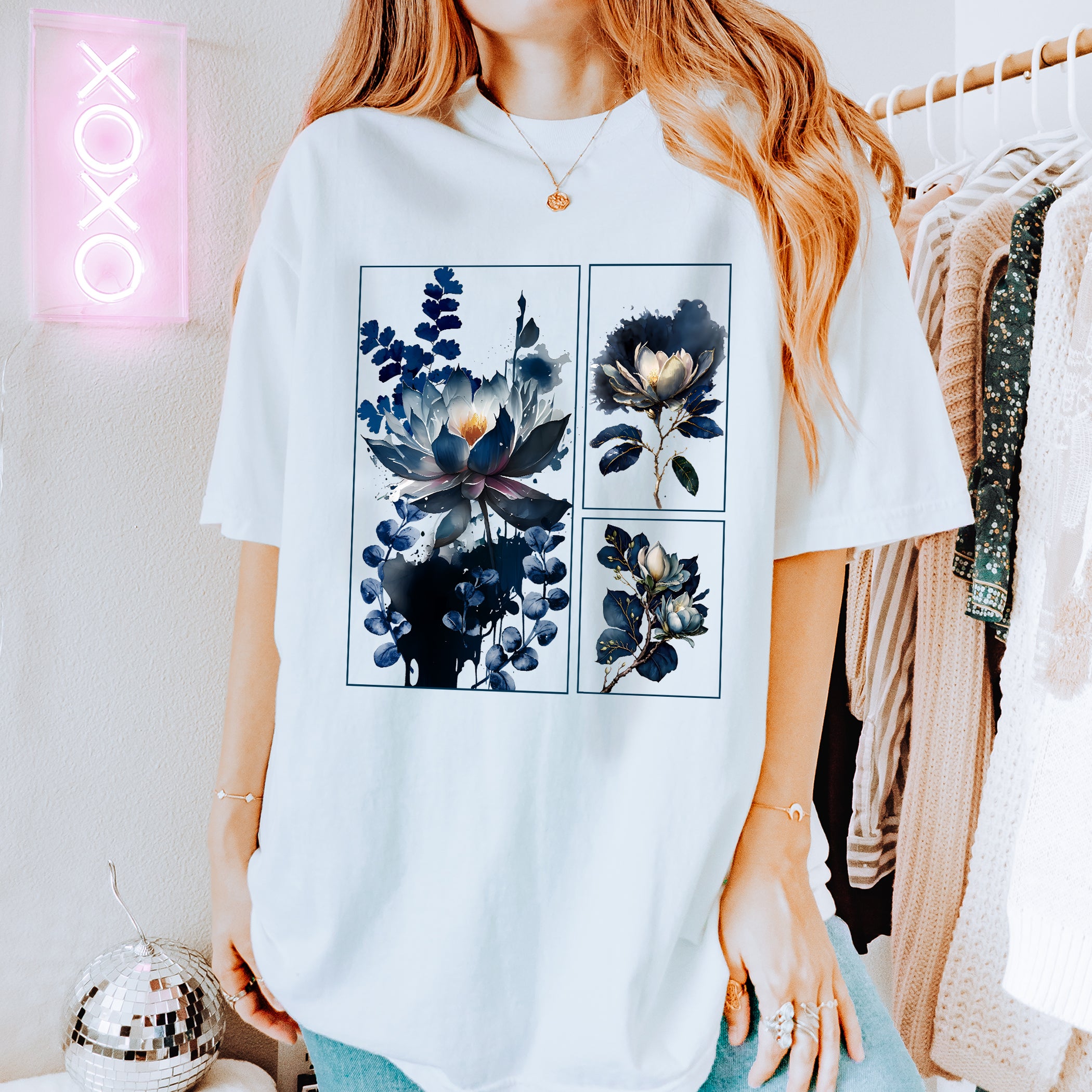 T-shirt amoureux du jardinage Fleurs bleues