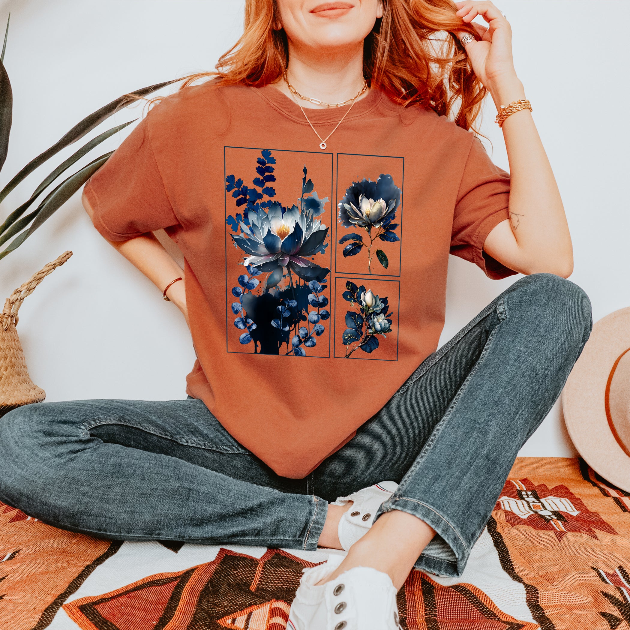 T-shirt amoureux du jardinage Fleurs bleues