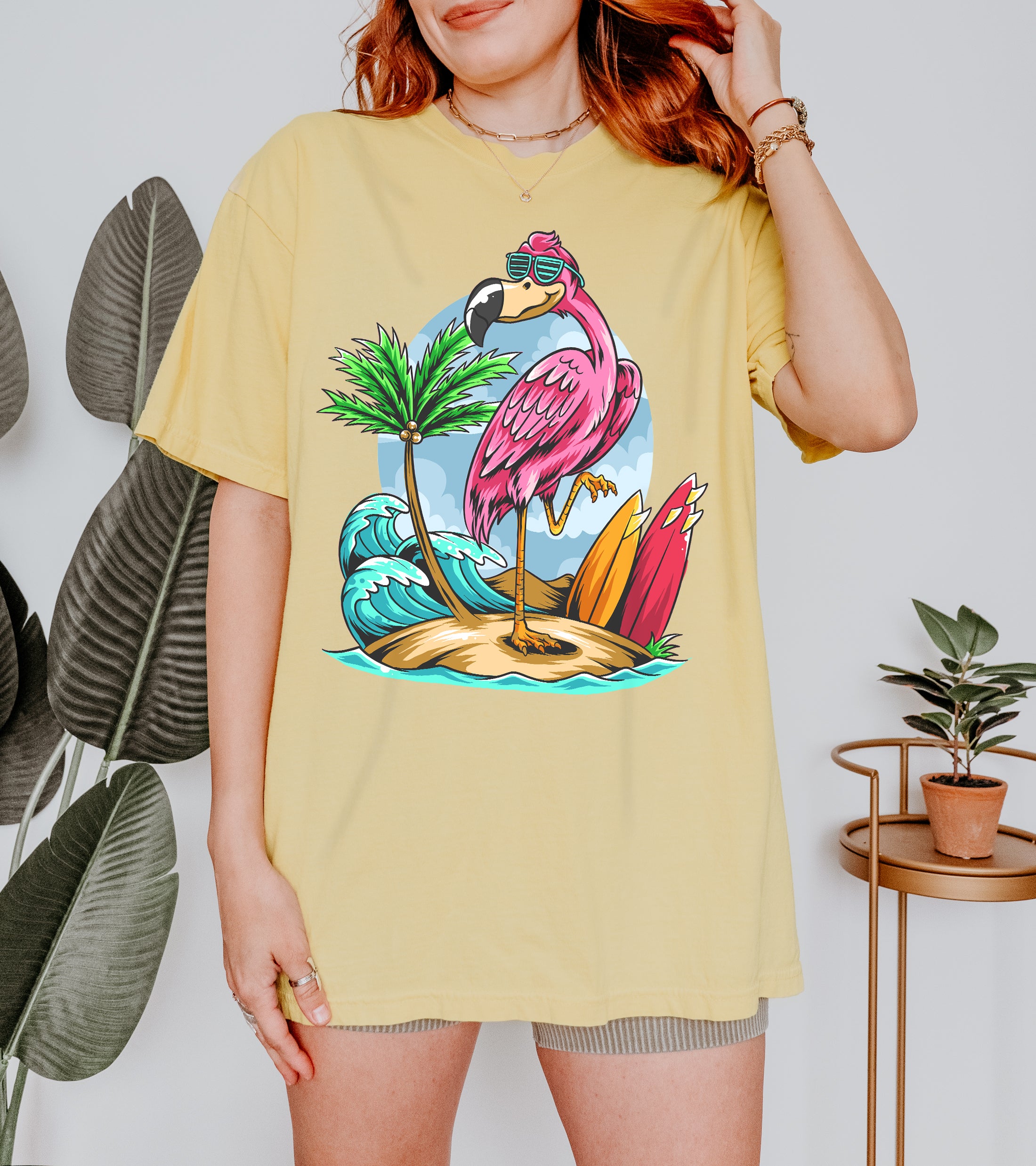 T-shirt été unisexe Flamingo Beach