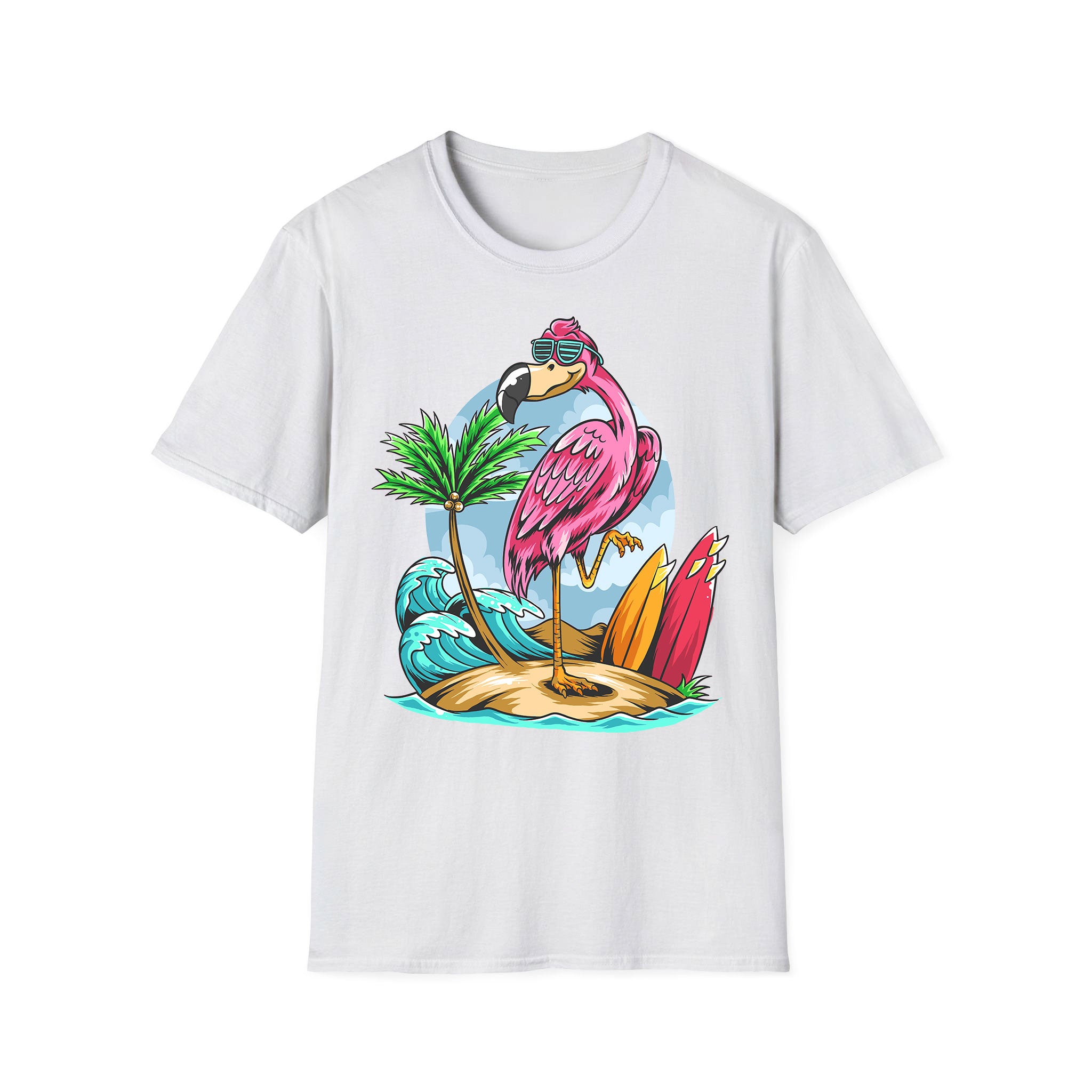 T-shirt été unisexe Flamingo Beach