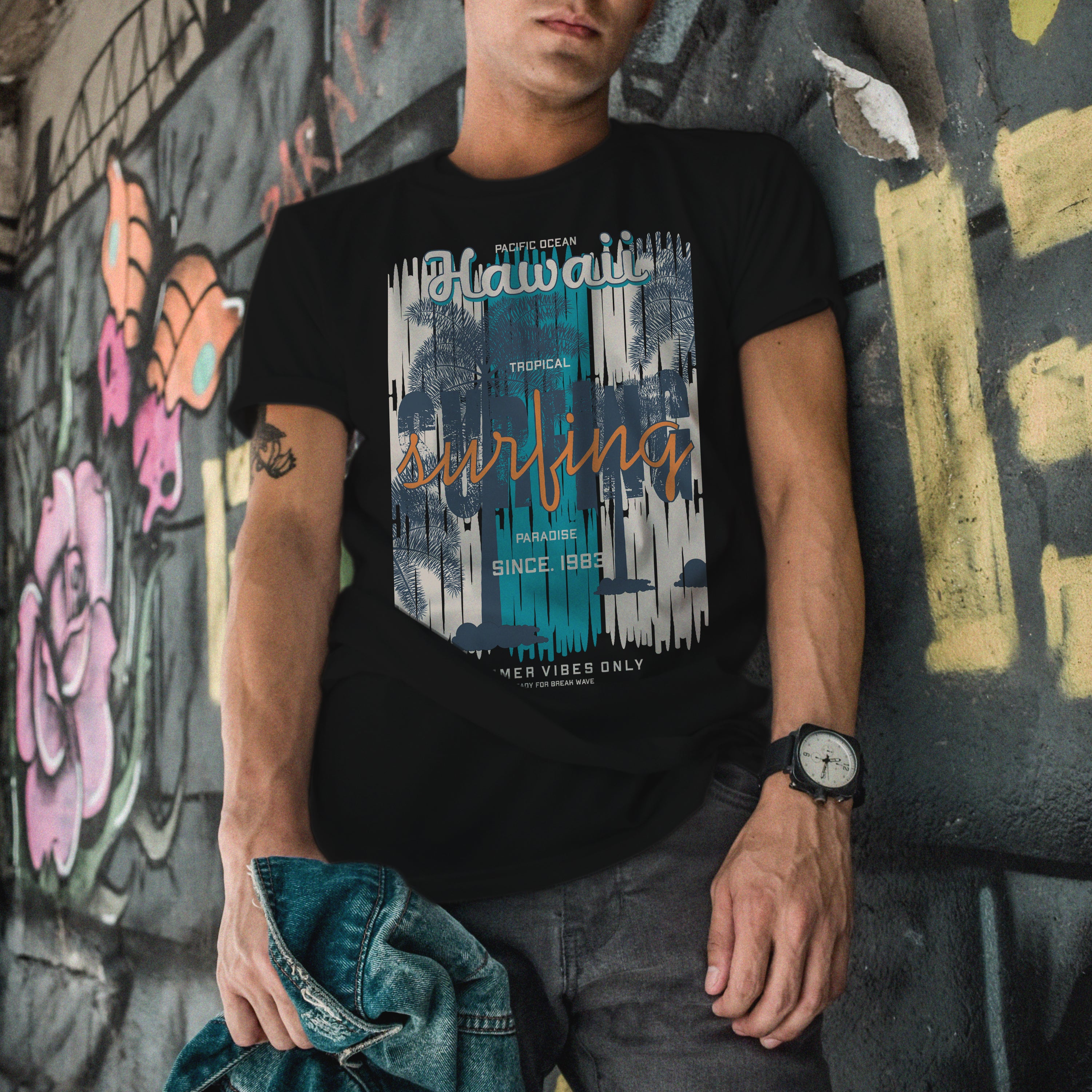 Surf T-shirt unisexe Hawaii Tropical