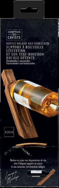 Support à Bouteille Personnalisable en Acacia avec Tire-Bouchon Intégré