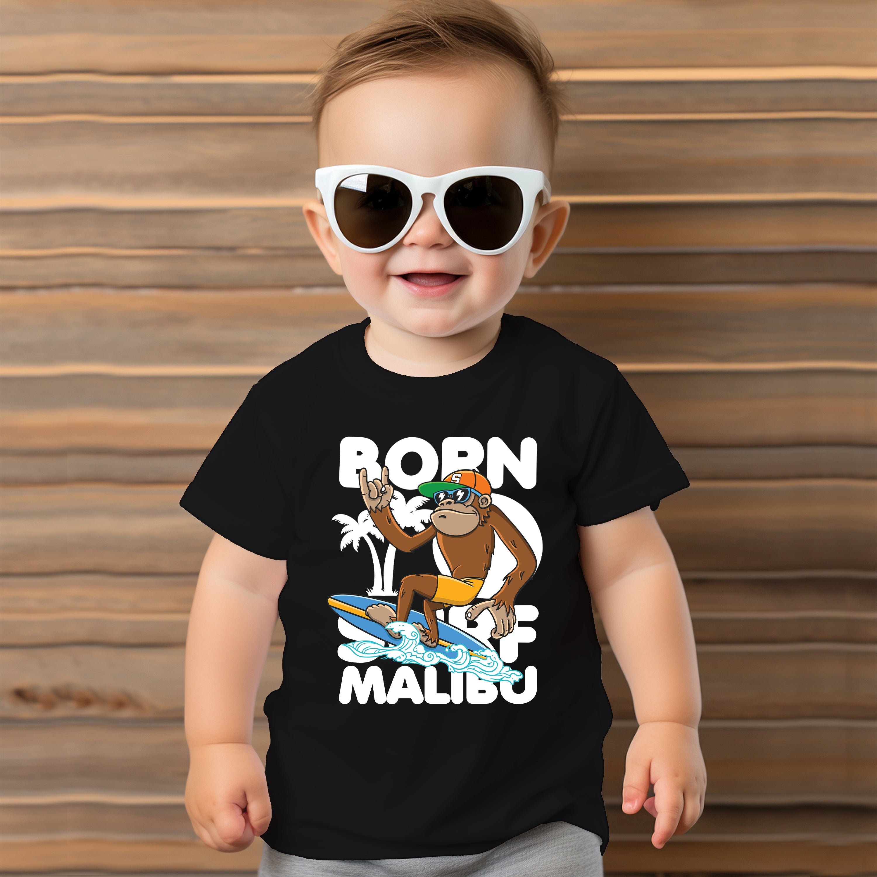 Kid T-Shirt Born Surf Malibu Monkey