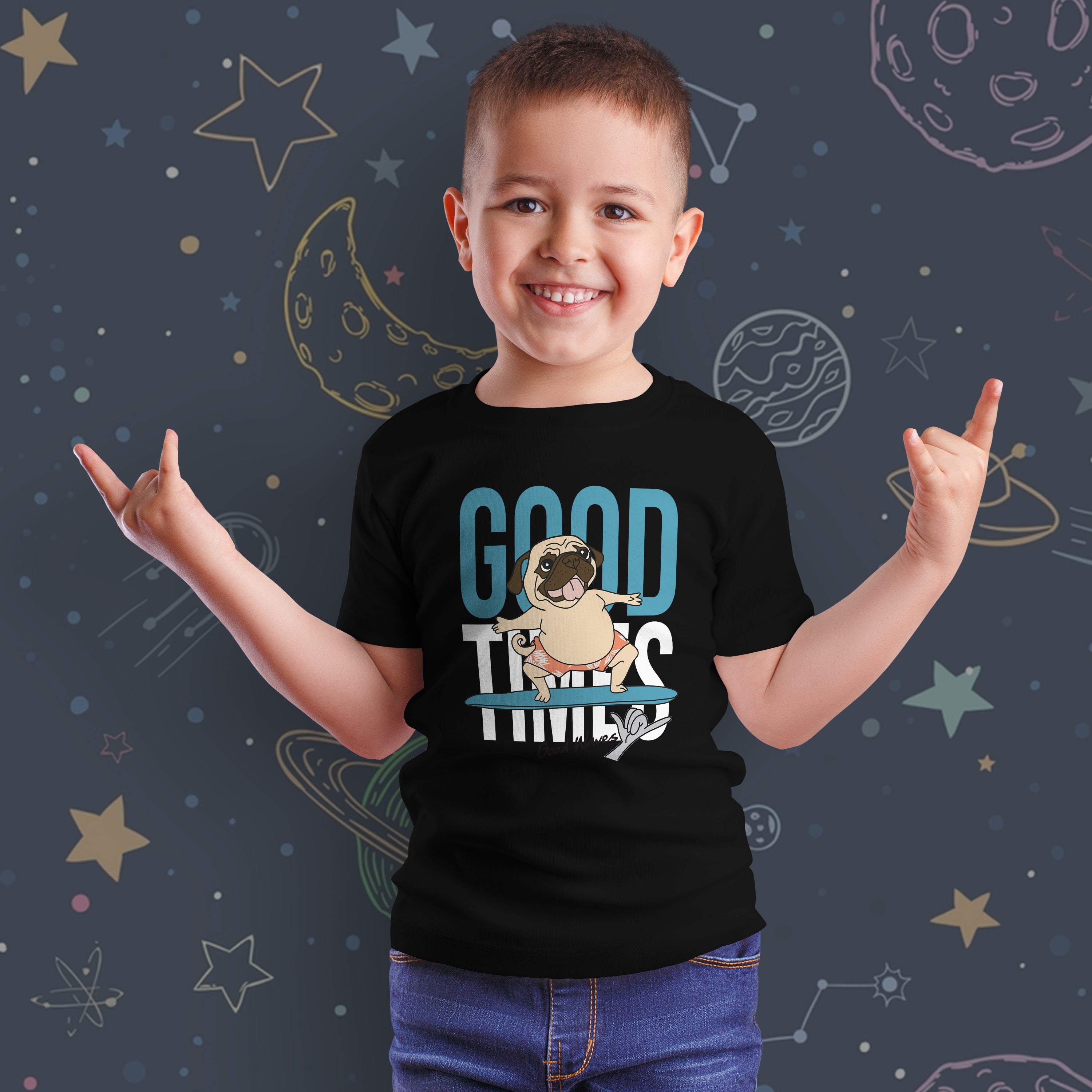 Kid T-Shirt Good Times Good Waves Dog
