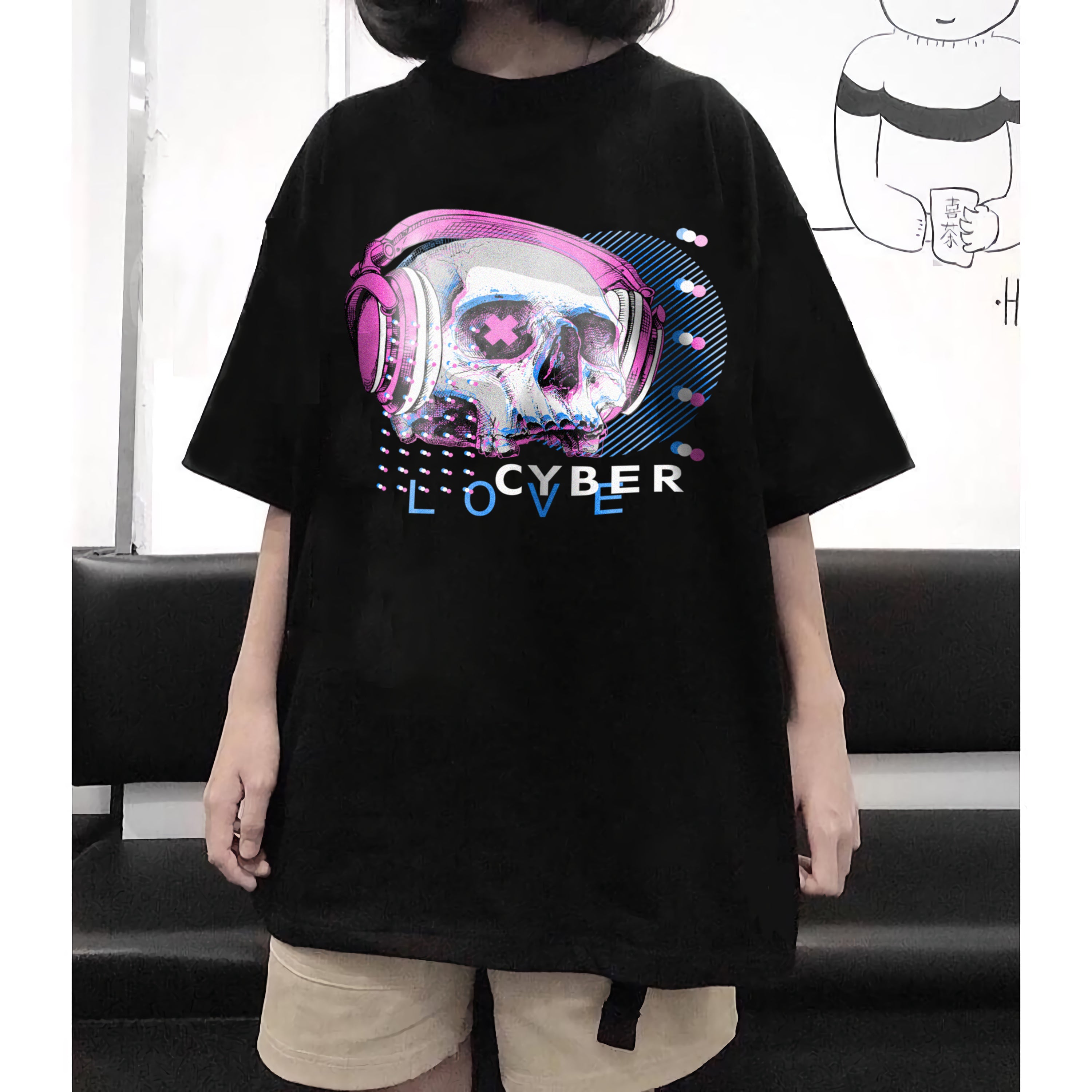 T-shirt unisexe musique Skull Cyber Love Music