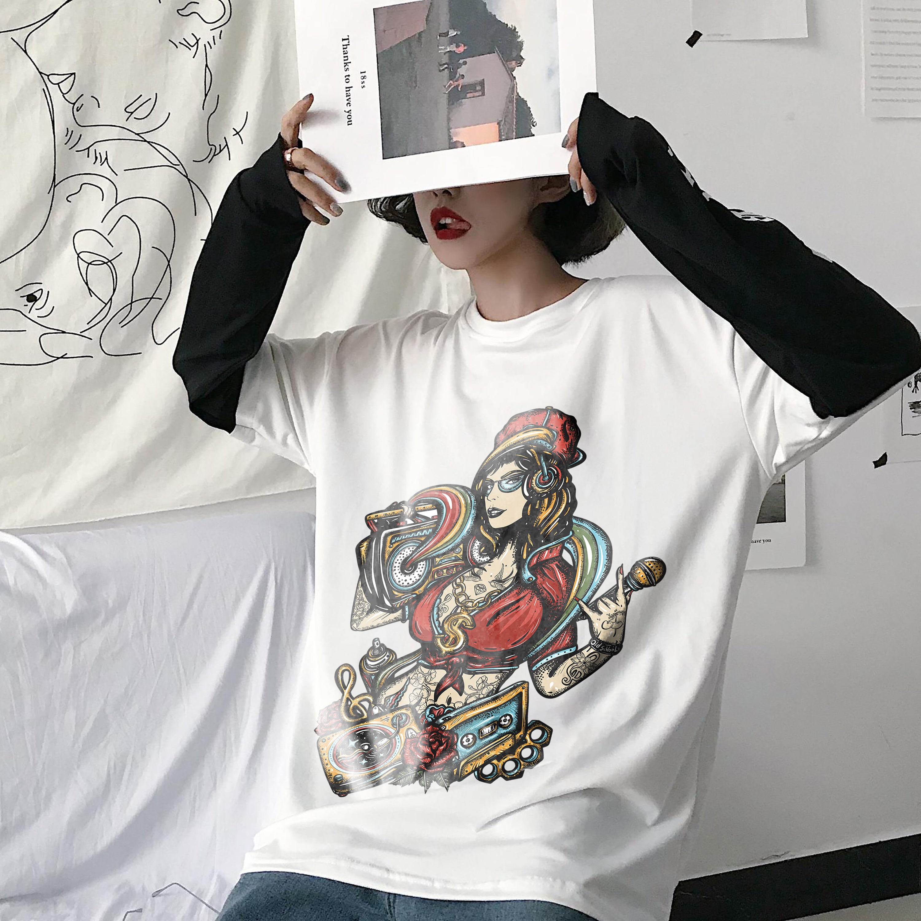 T-shirt unisexe musique Old School Girl