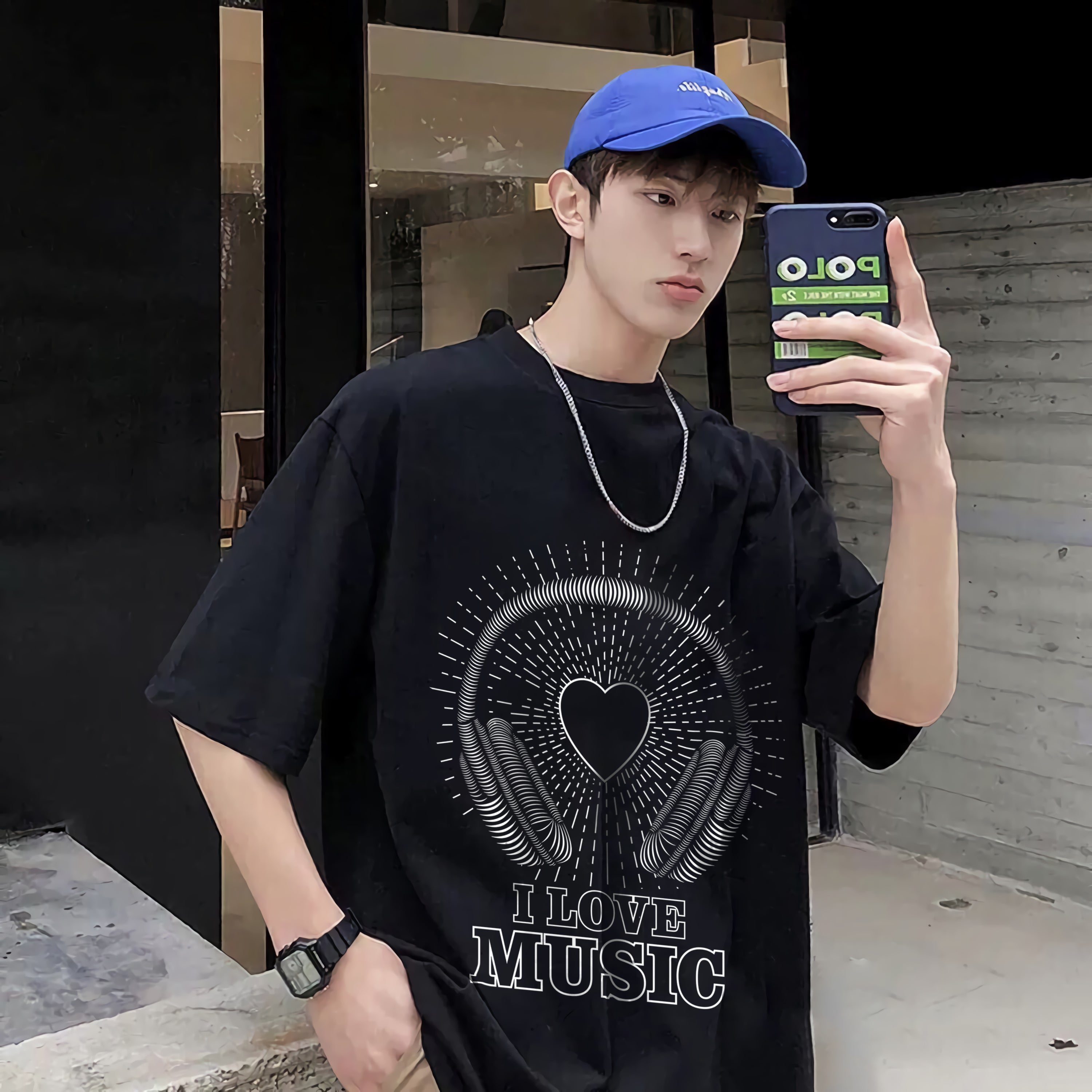 T-shirt unisexe Musique I Love Music Outline Blanc
