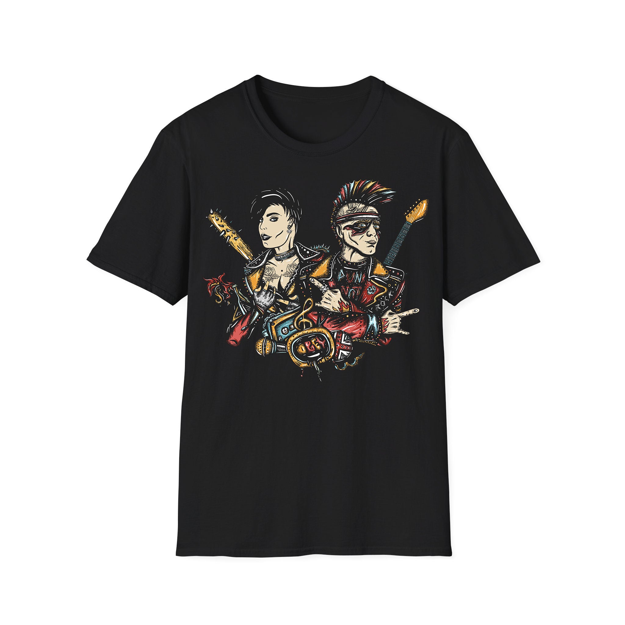 T-shirt musique unisexe Punker avec coiffure Mohawk