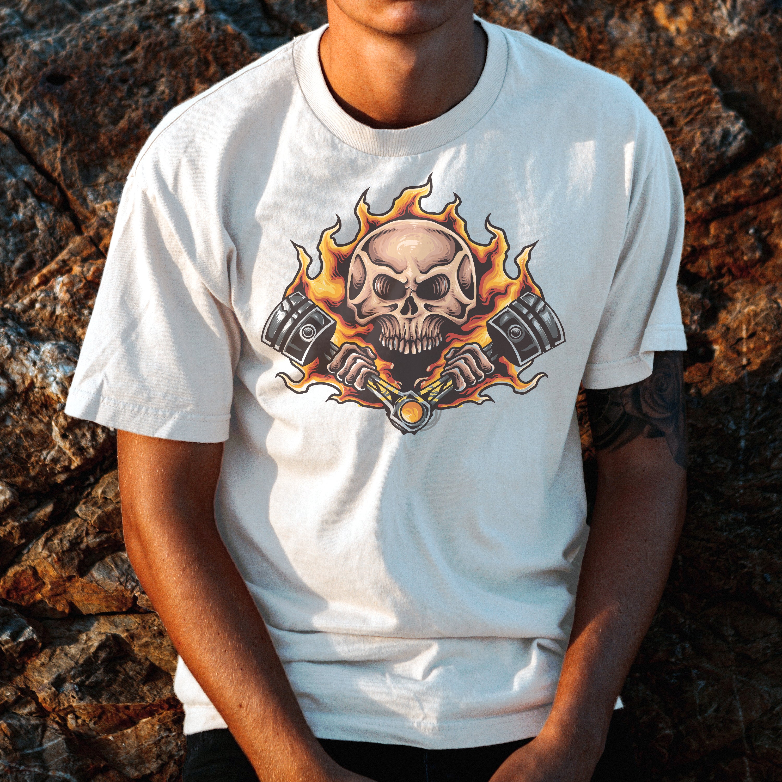T-shirt moto Skull Fire