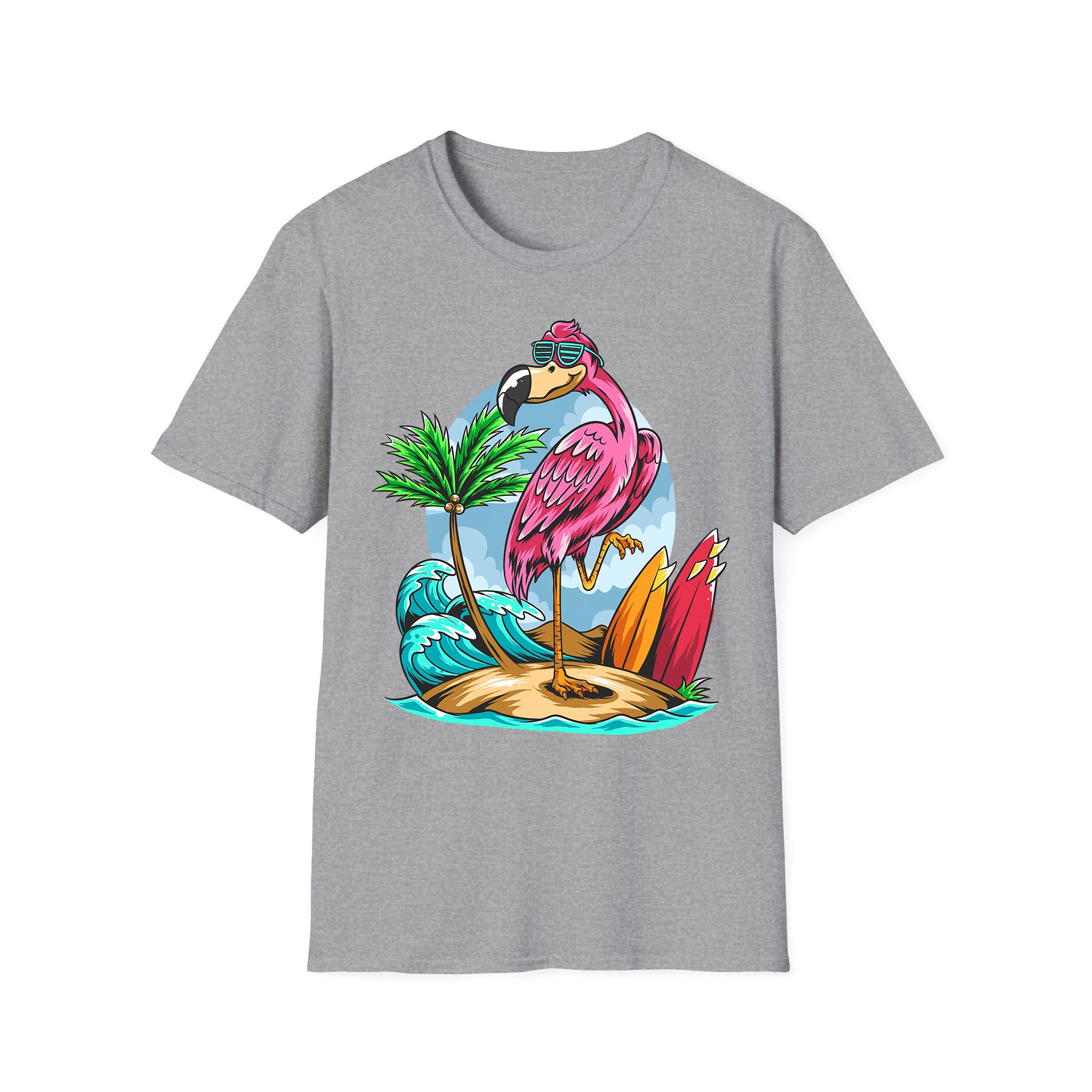 T-shirt été unisexe Flamingo Beach