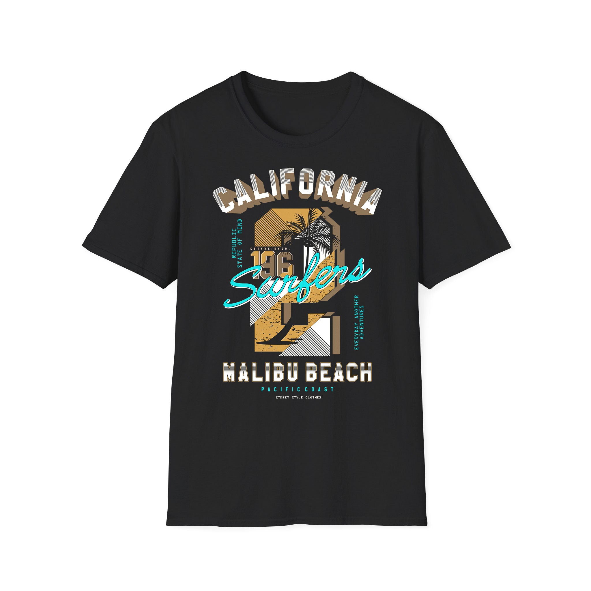 T-shirt été unisexe Surfers Malibu Beach