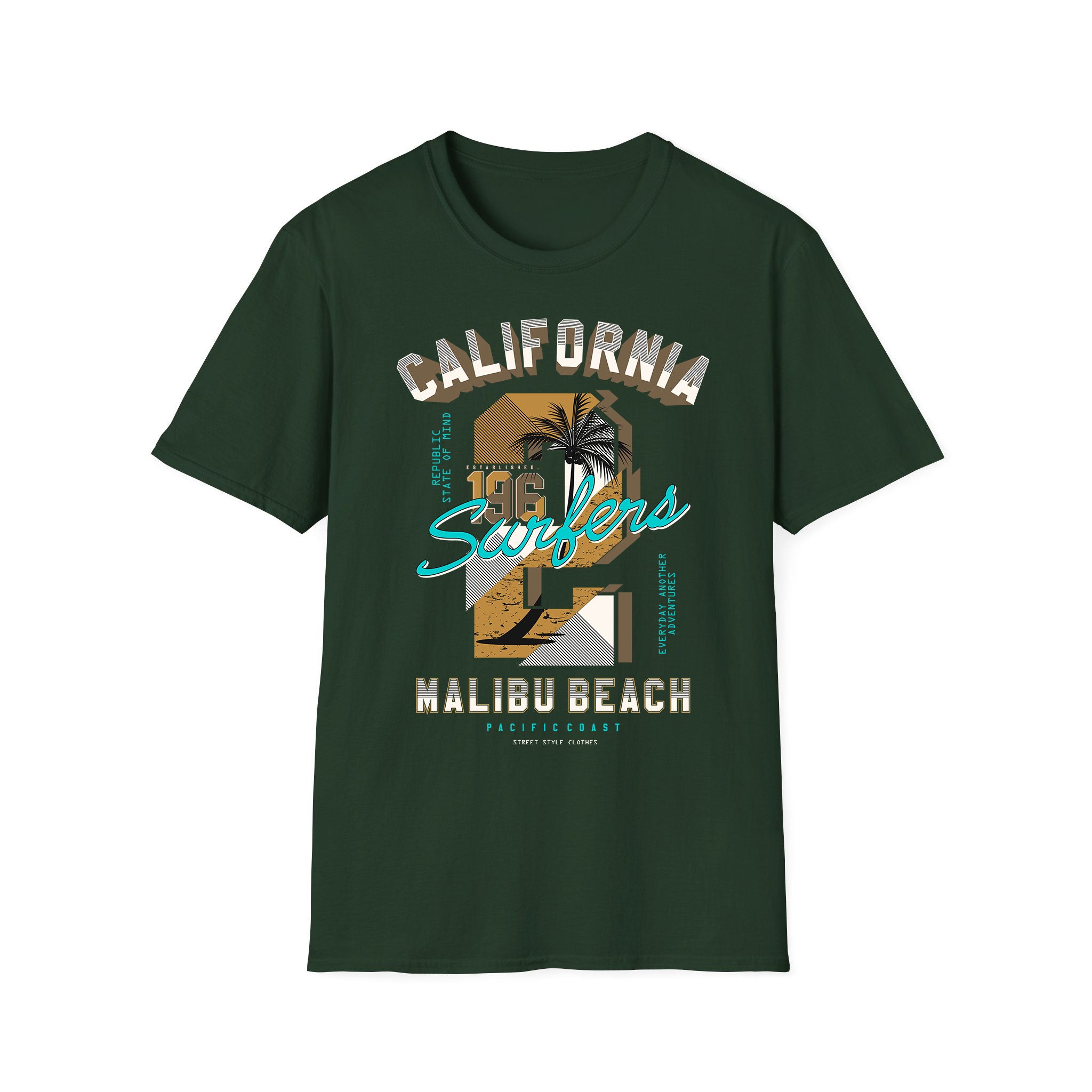 T-shirt été unisexe Surfers Malibu Beach