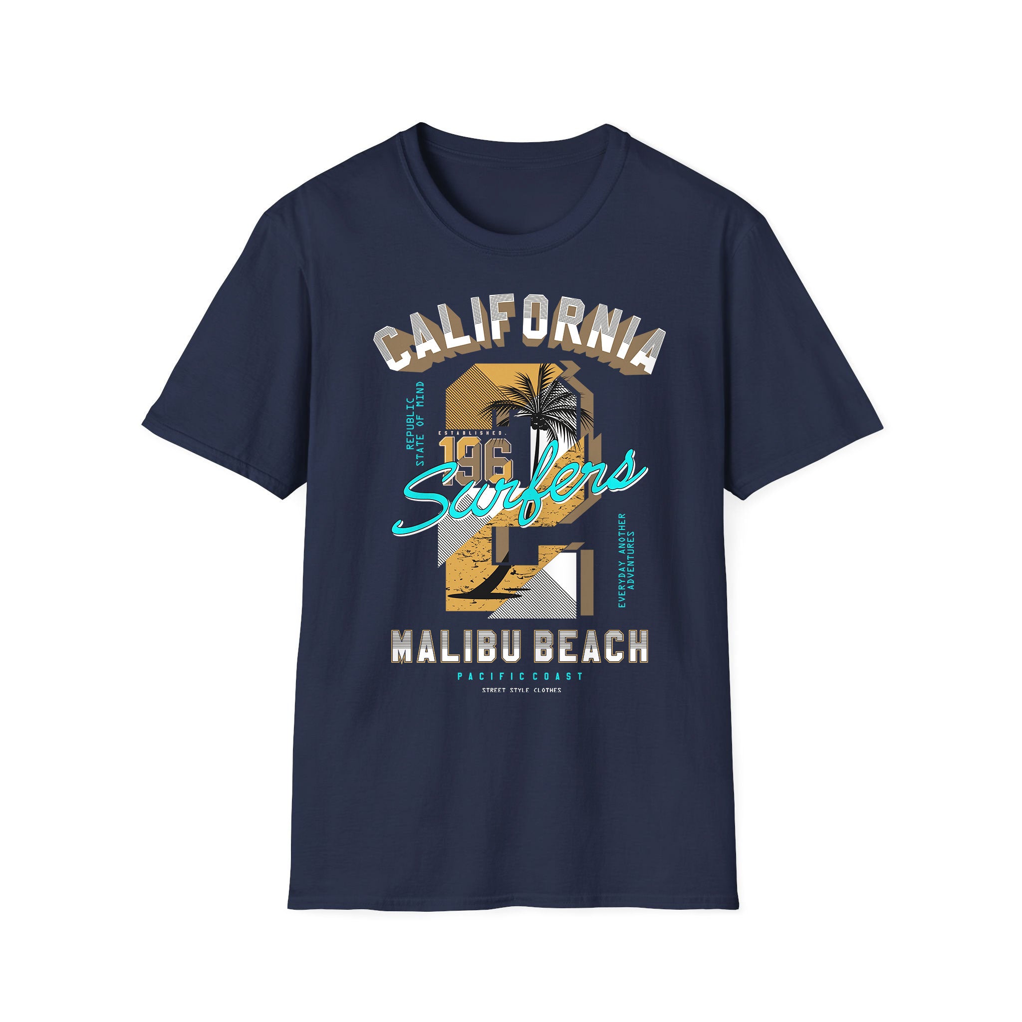 T-shirt été unisexe Surfers Malibu Beach