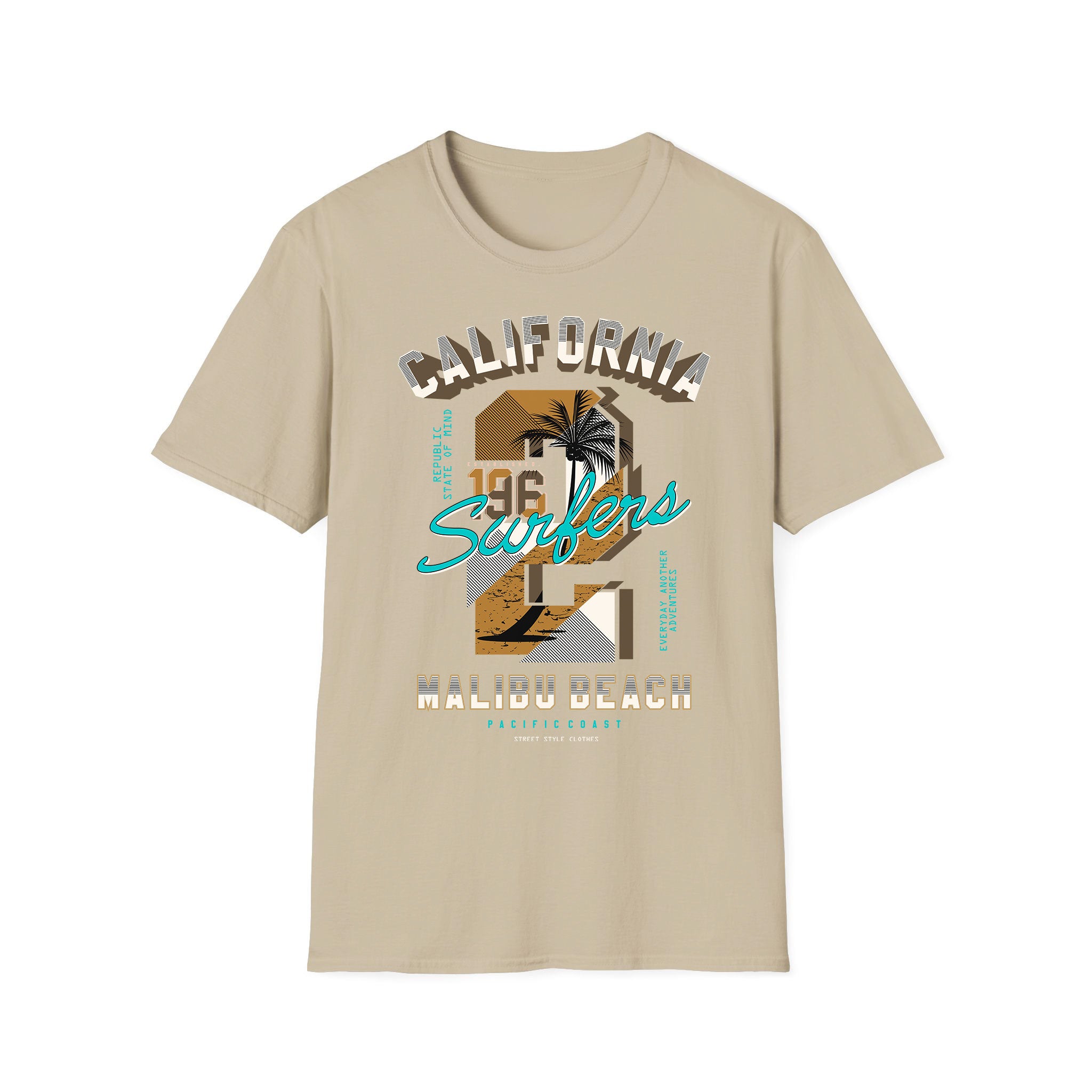 T-shirt été unisexe Surfers Malibu Beach