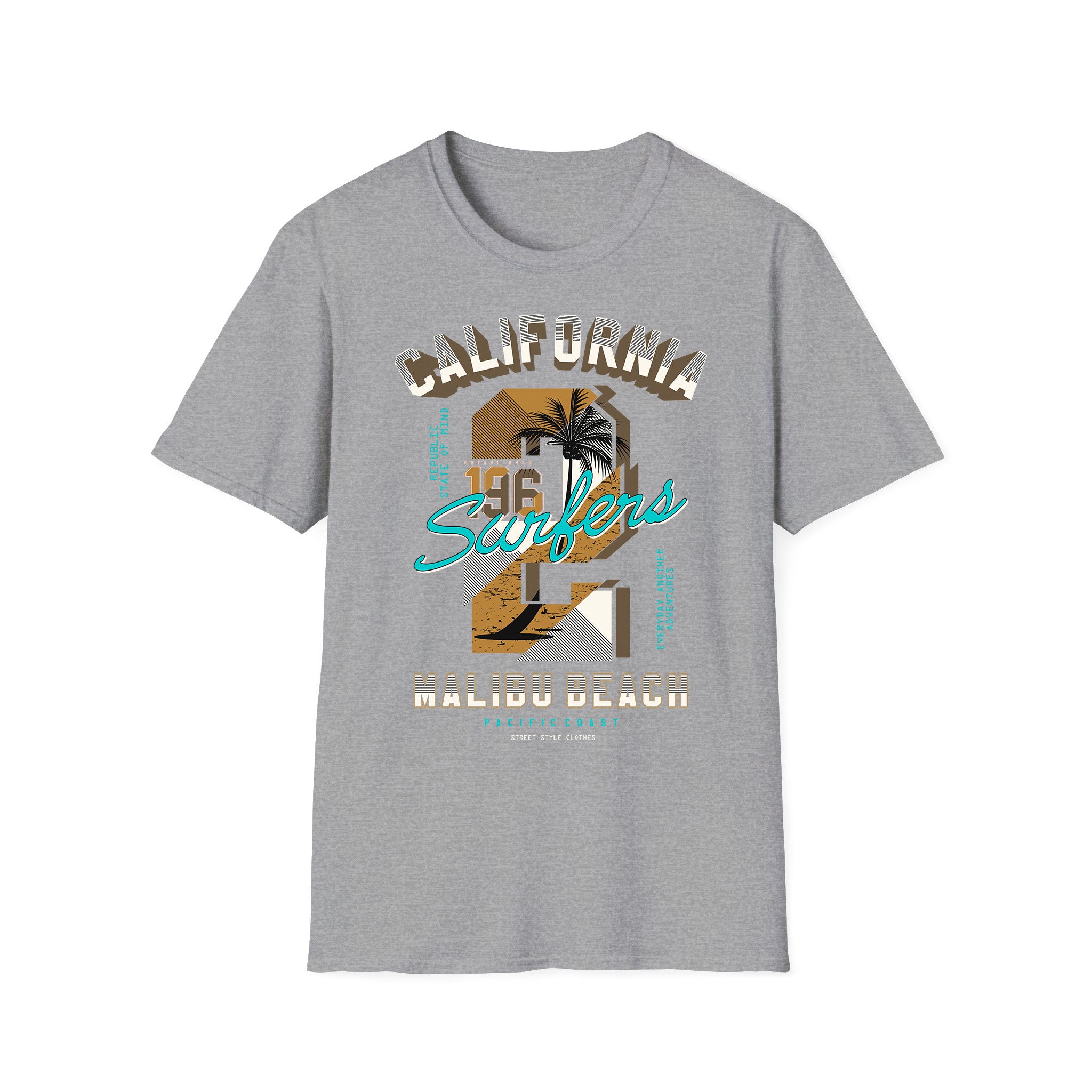 T-shirt été unisexe Surfers Malibu Beach