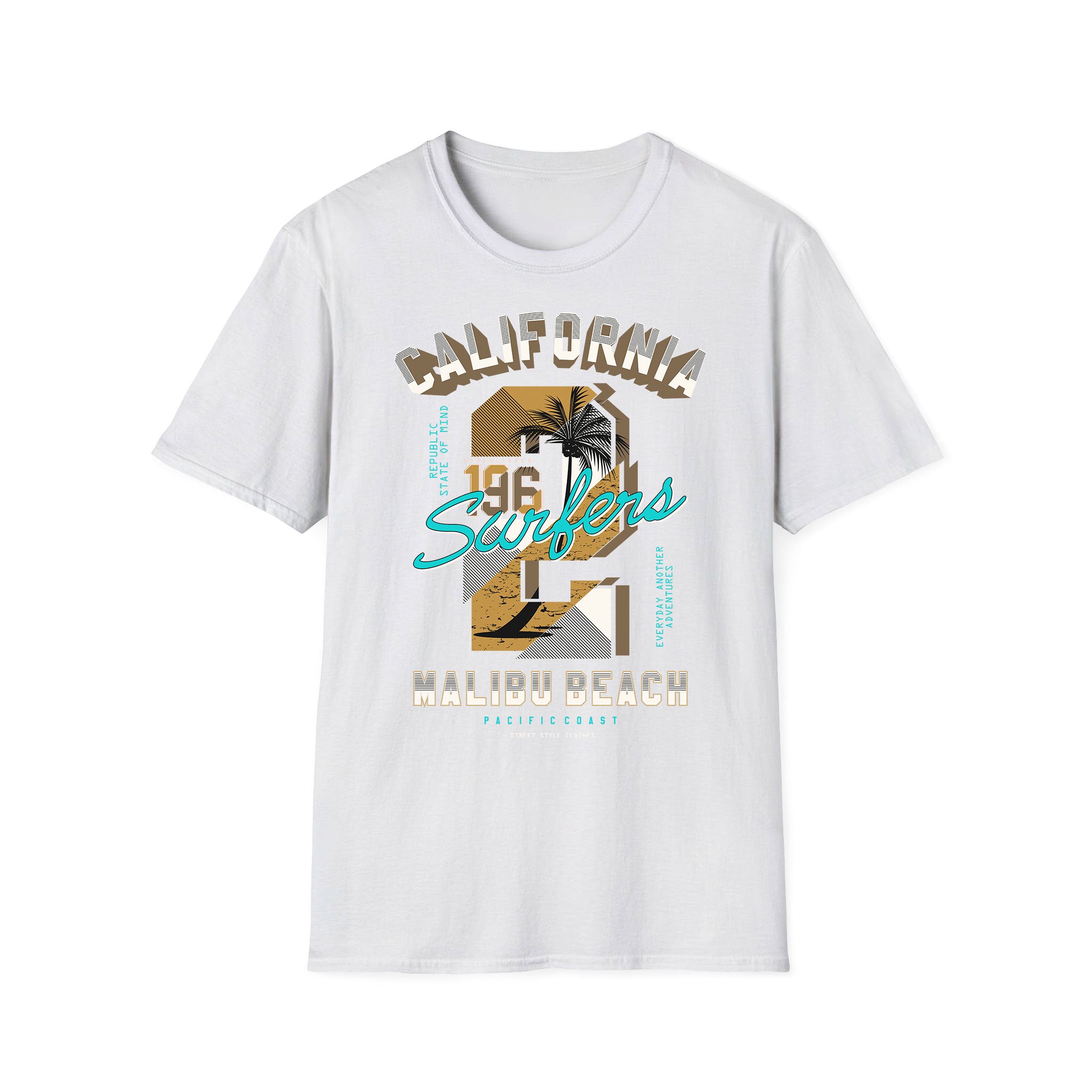 T-shirt été unisexe Surfers Malibu Beach