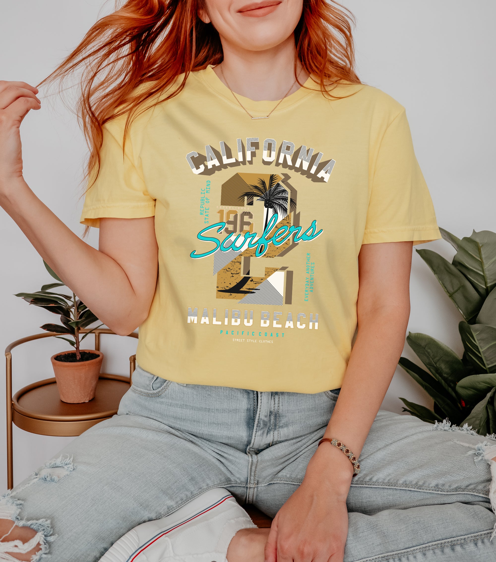T-shirt été unisexe Surfers Malibu Beach