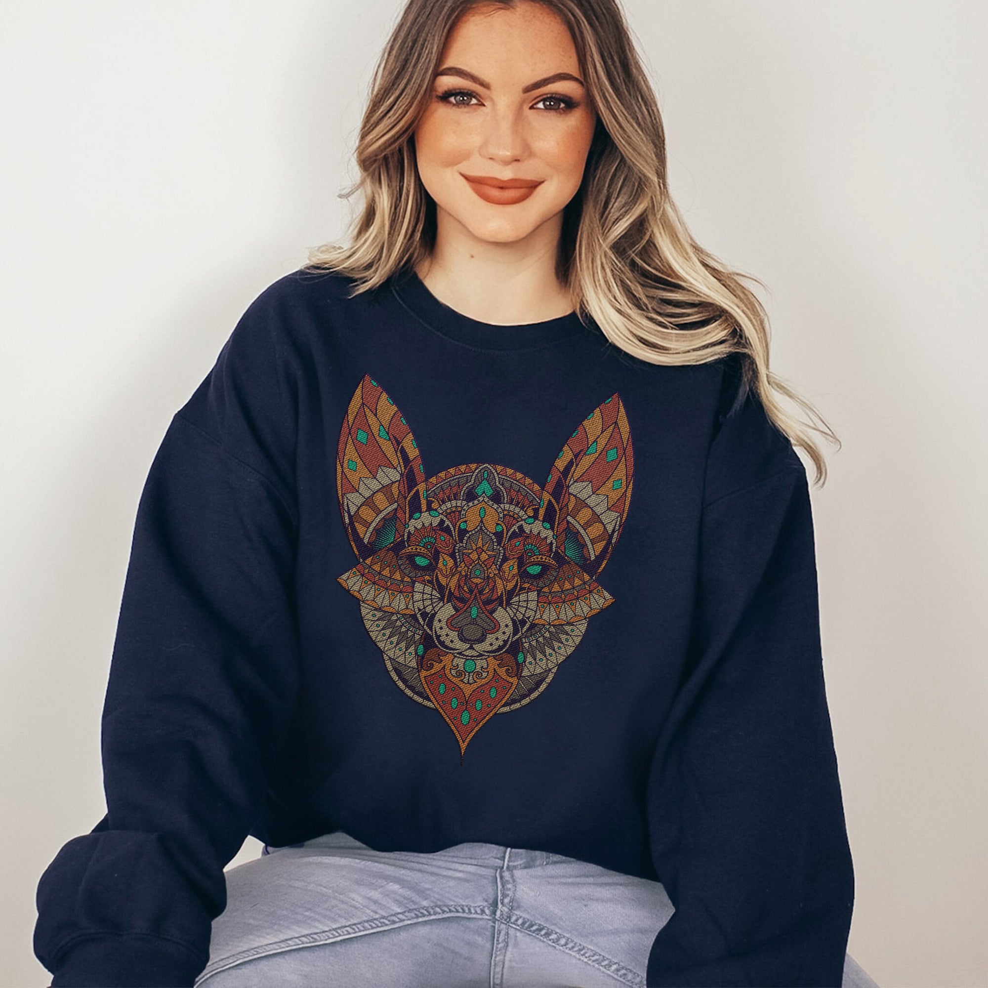 Embroidery sweatshirt Fox mandala zentangle