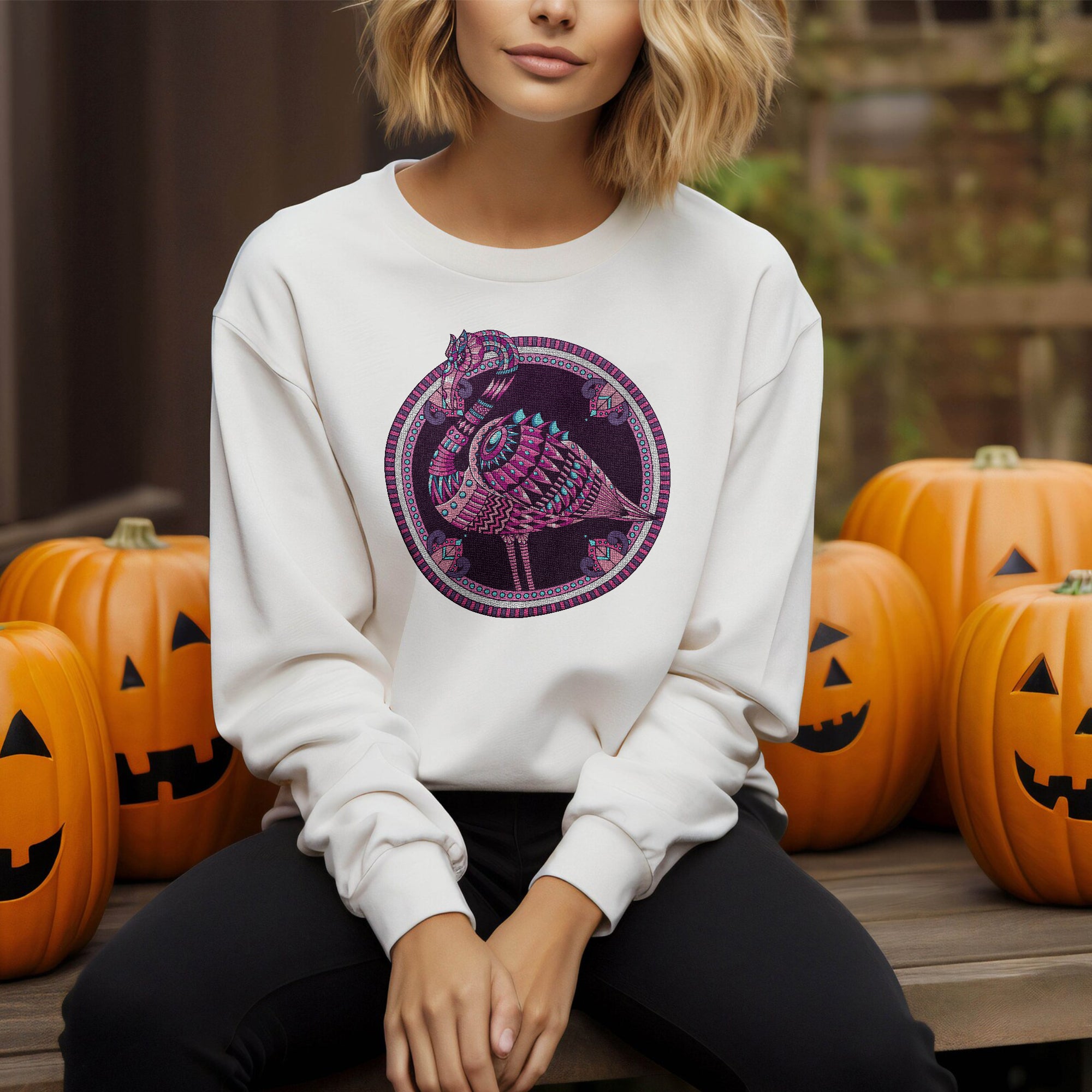 Embroidery sweatshirt Flamingo Mandala Zentangle