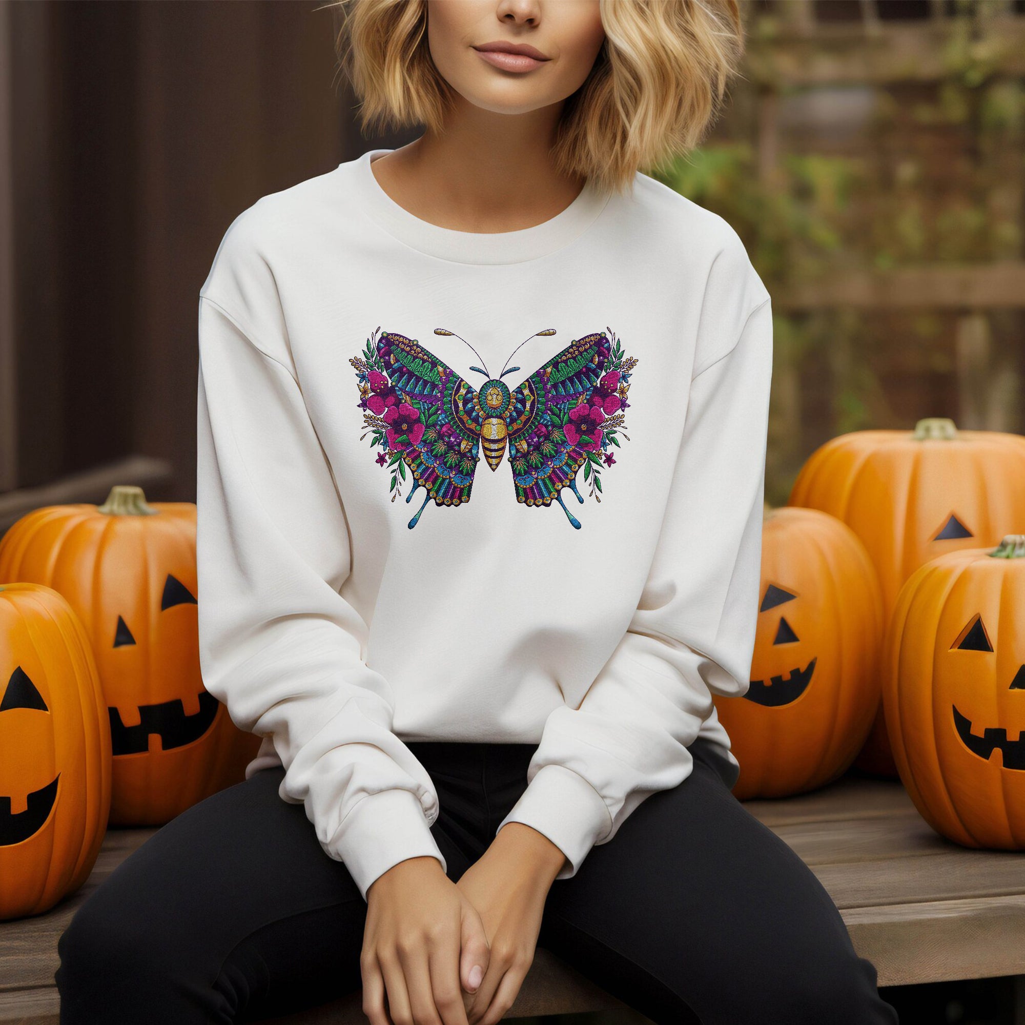 Embroidery sweatshirt Papillon Mandala Butterfly