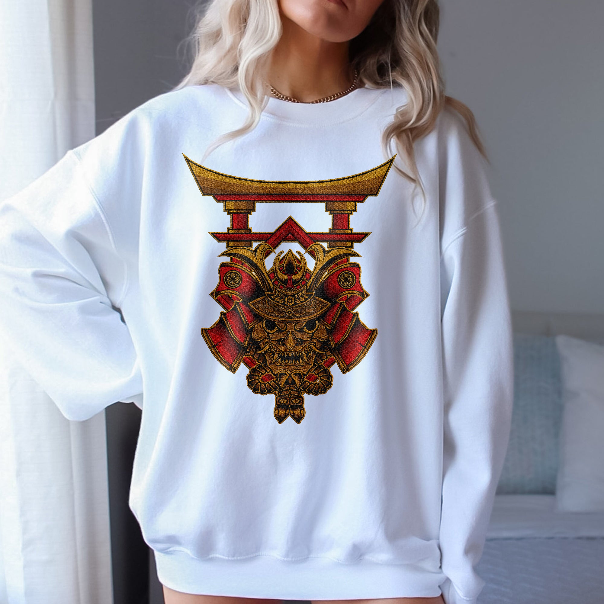 Embroidery sweatshirt Samurai Head With Torii Gate