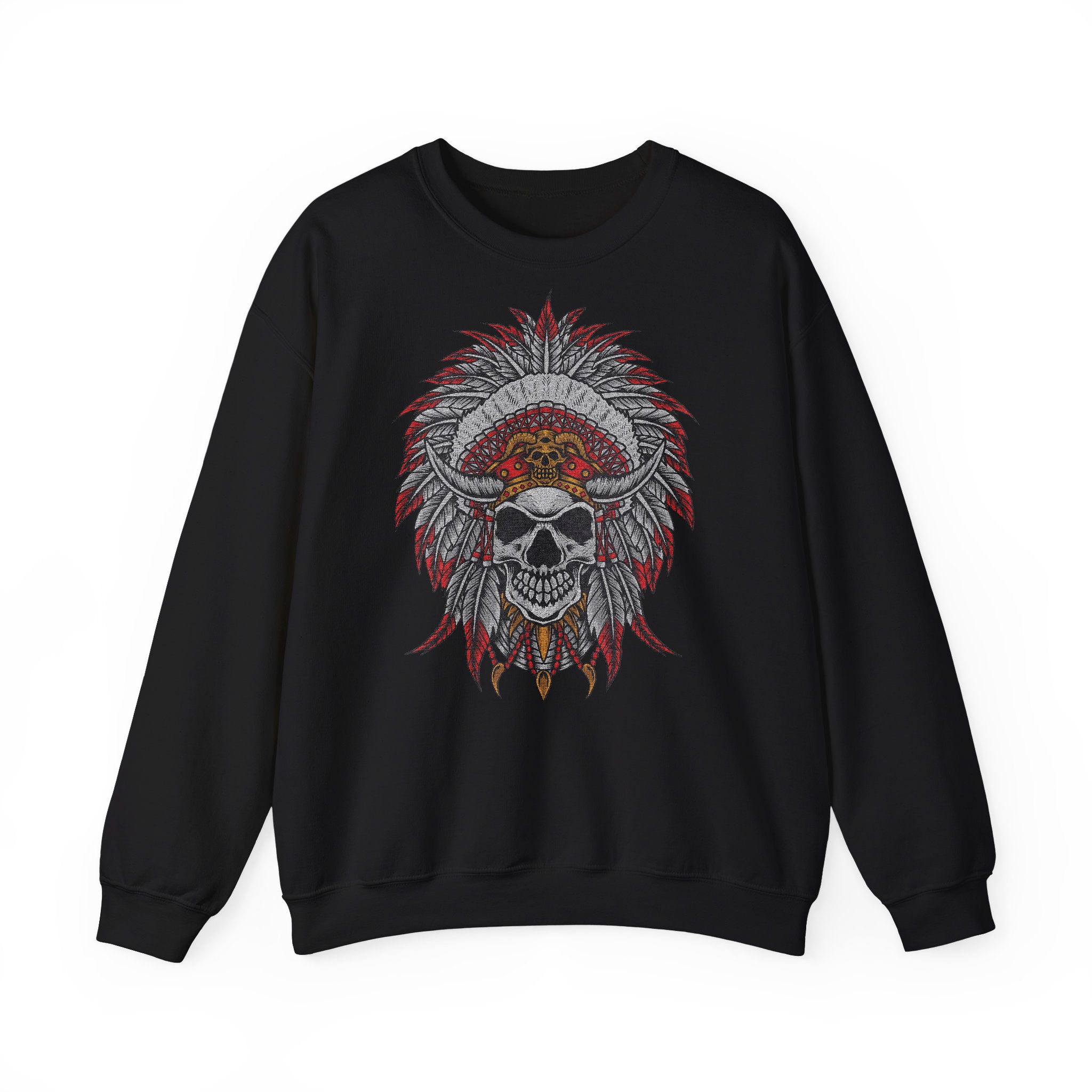 Embroidery sweatshirt Demon Skull Native American Indian With Feather Headdress