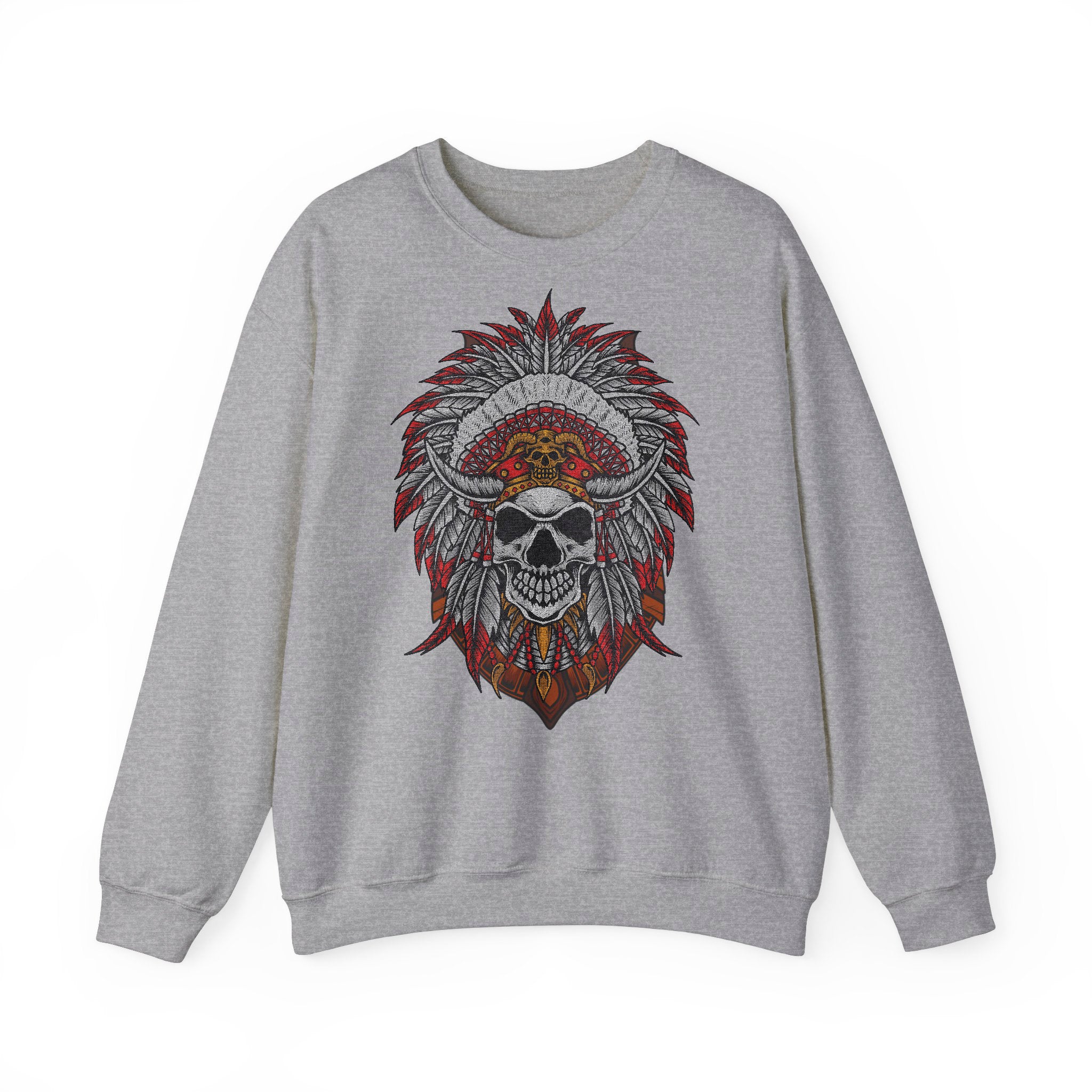 Embroidery sweatshirt Demon Skull Native American Indian With Feather Headdress