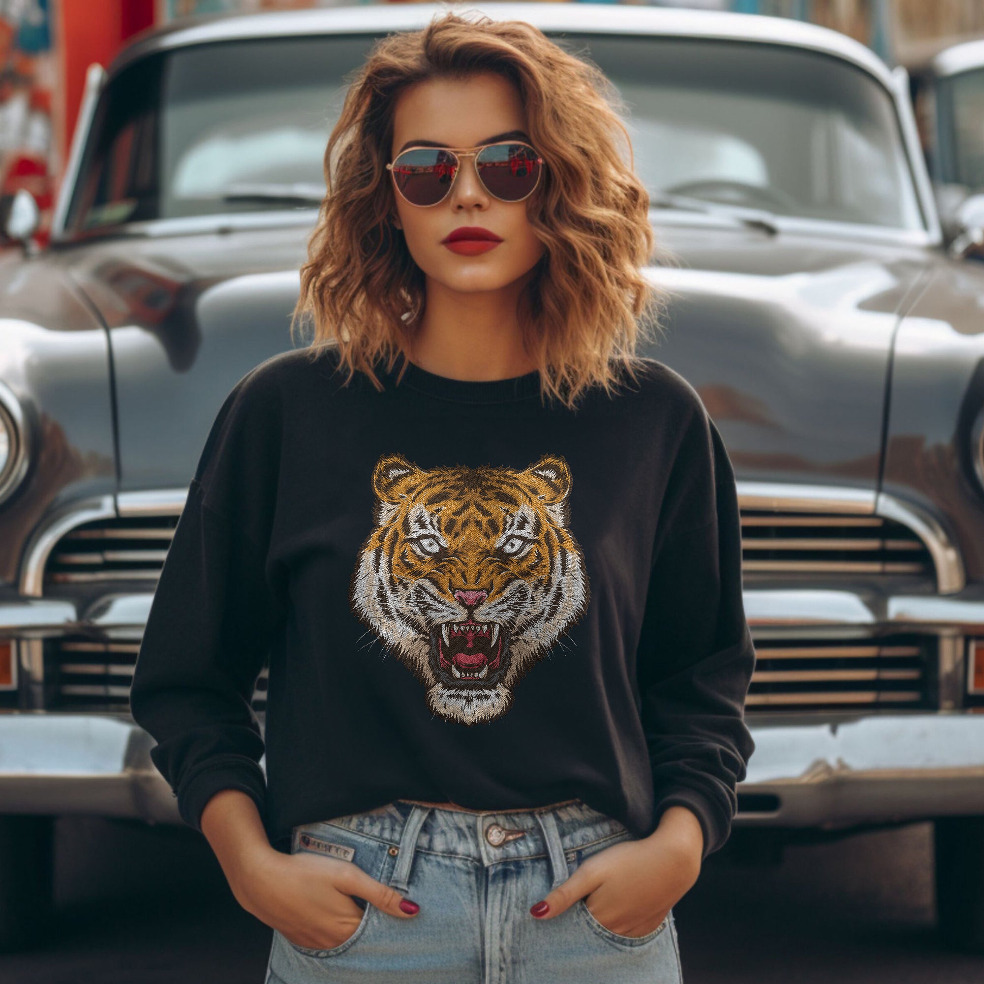 Embroidery sweatshirt Cool Wild Tiger Head