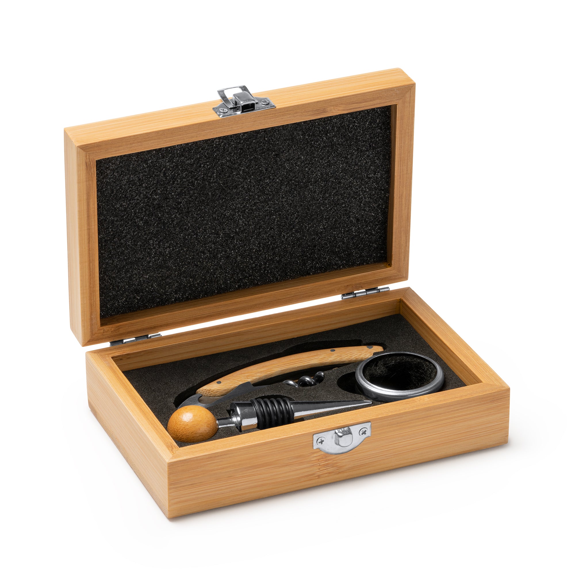 Ensemble Vin Personnalisé – Coffret Bambou & Accessoires Inox