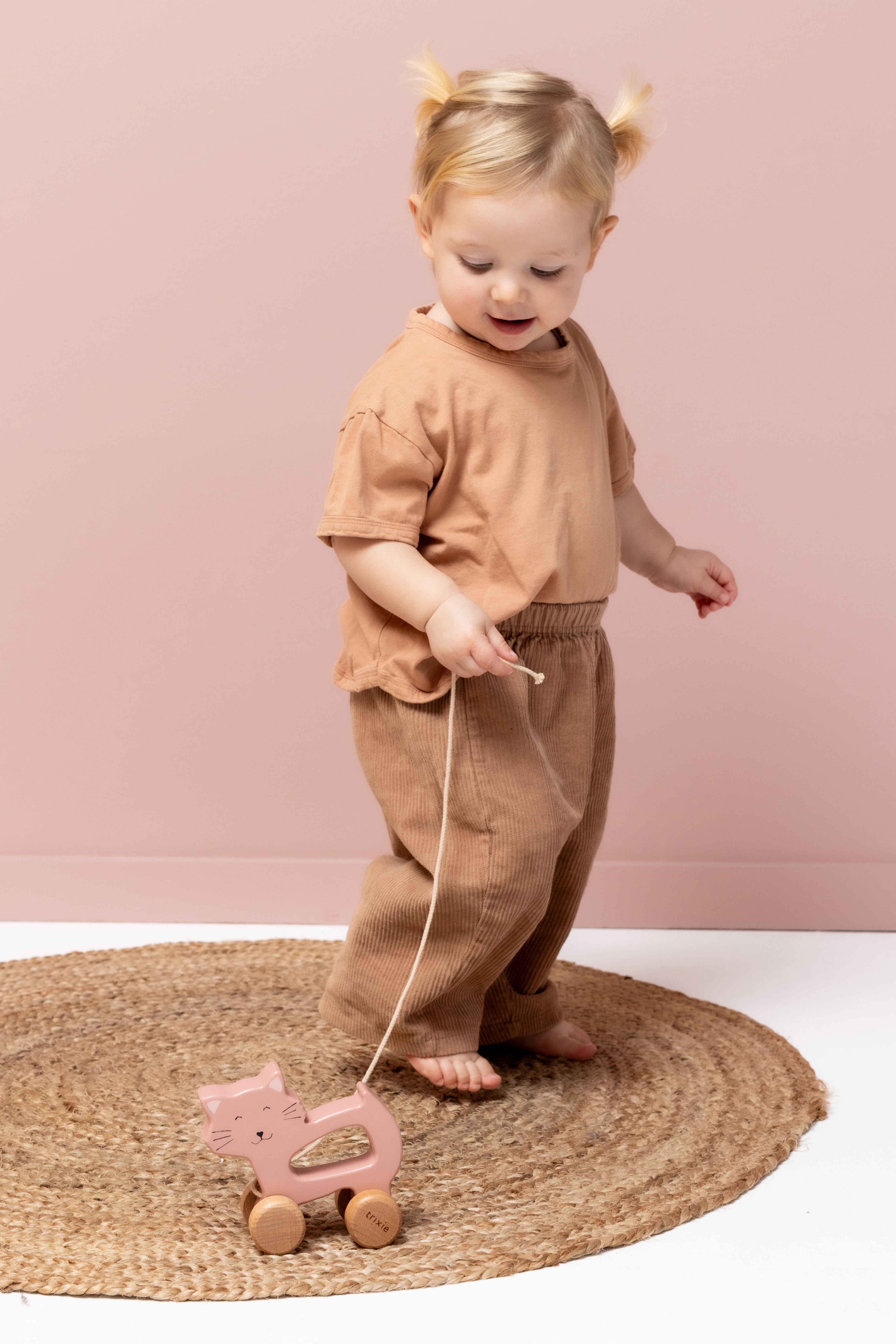 Jouet à tirer en bois personnalisé en forme d'animal, Mme Chat