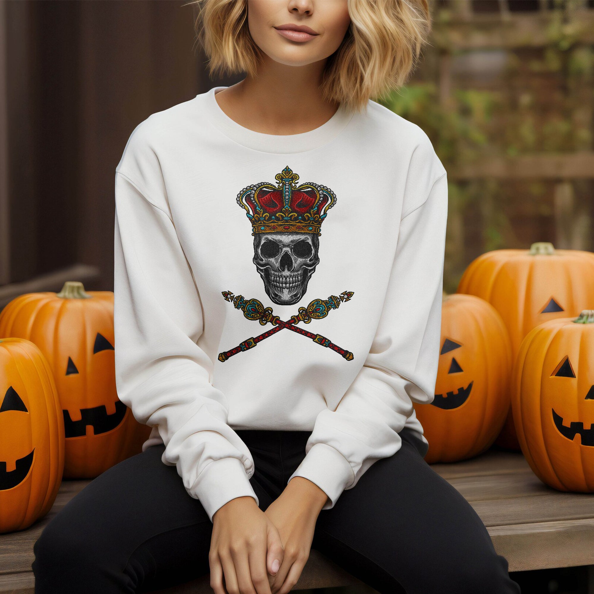 Embroidery sweatshirt Majestic King Of Skull