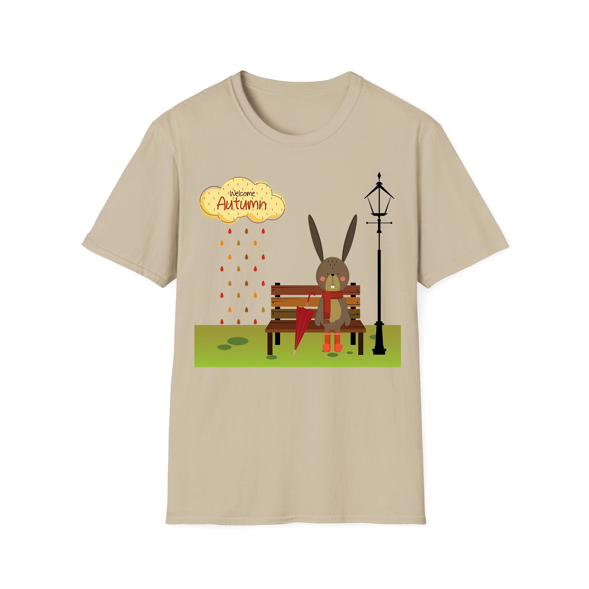 Autumn T-shirt Bunny Sitting on a Bench