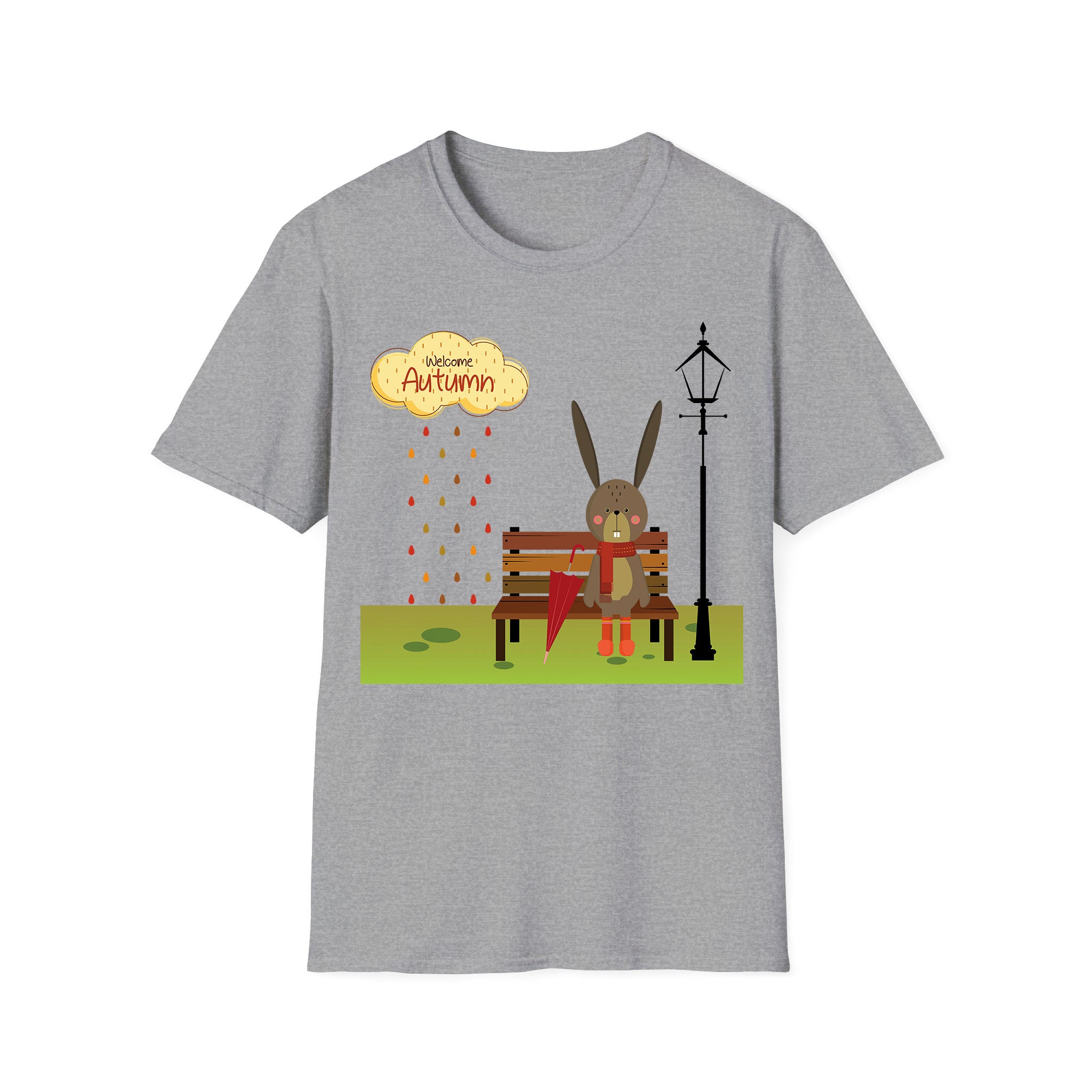 Autumn T-shirt Bunny Sitting on a Bench