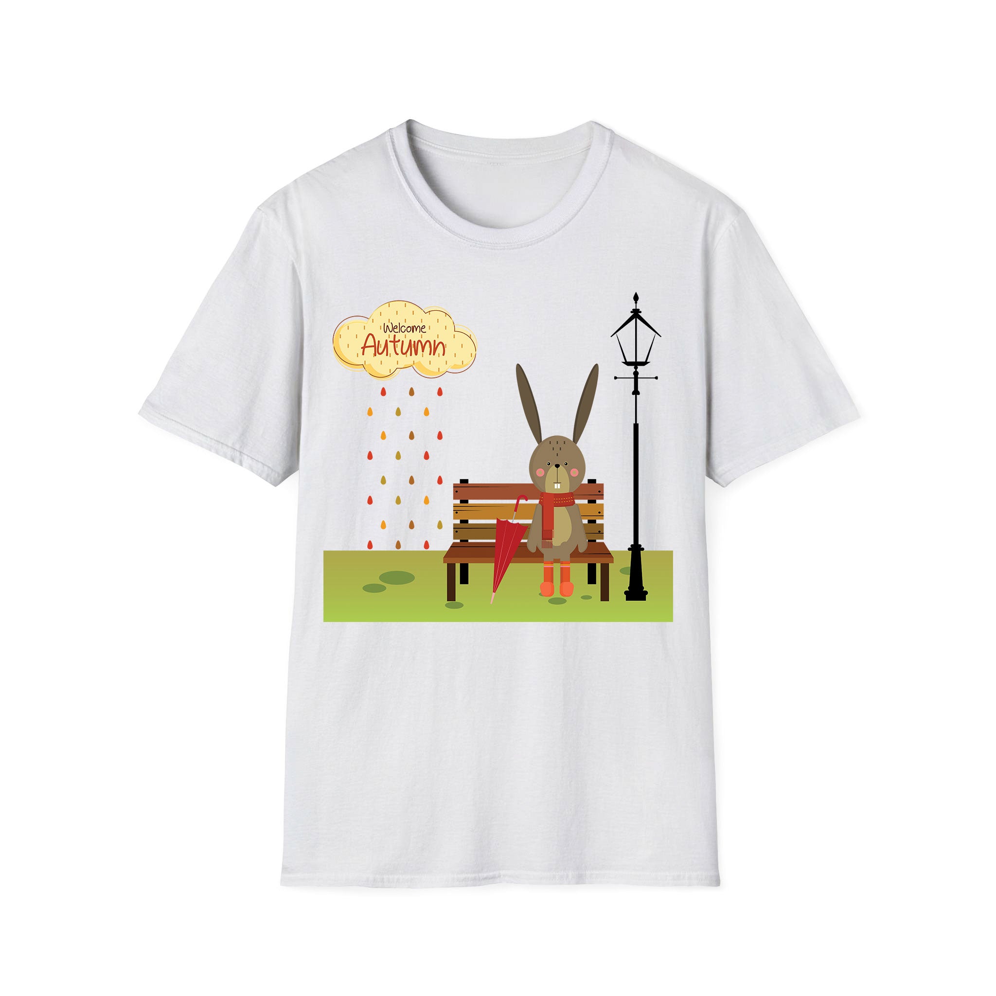 Autumn T-shirt Bunny Sitting on a Bench