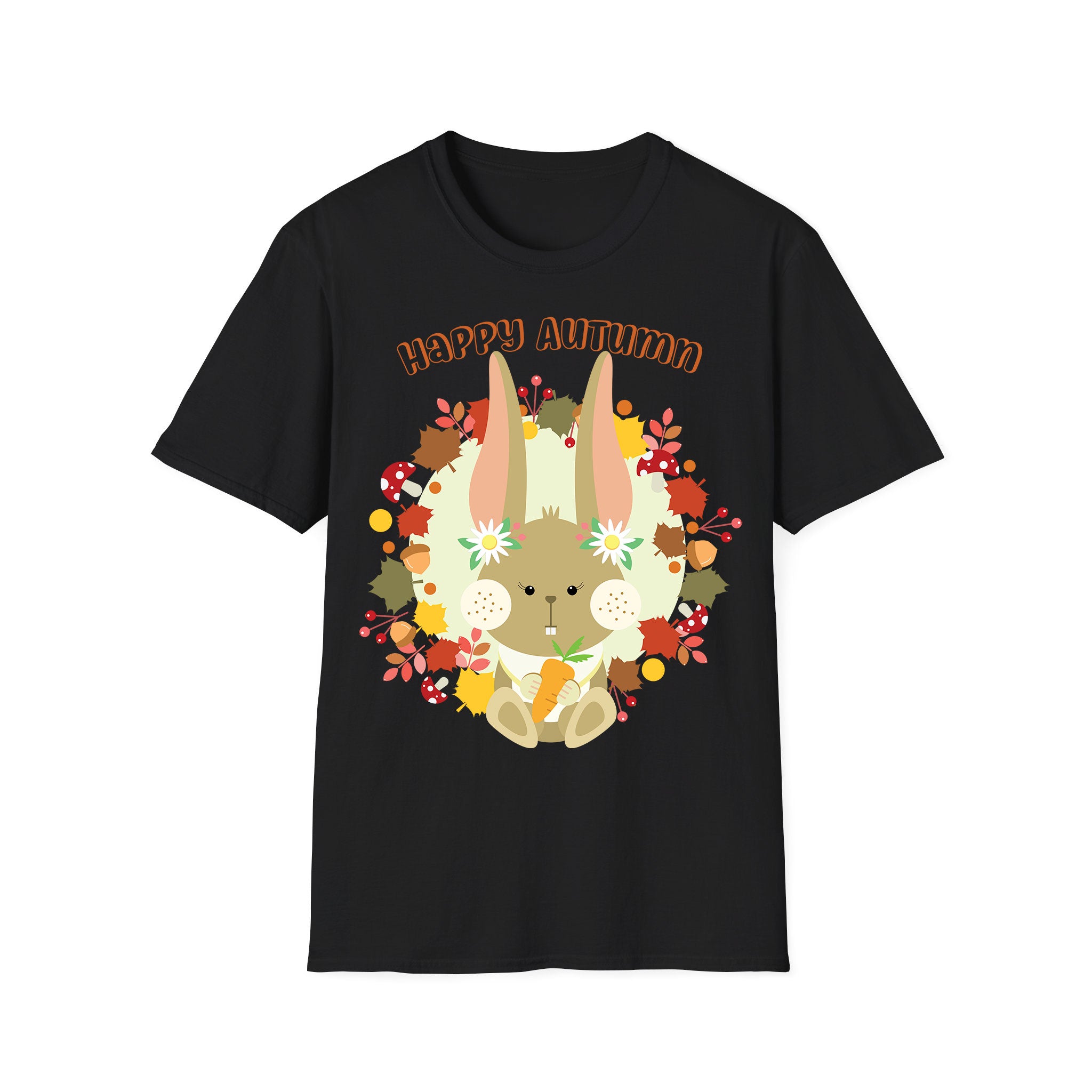 Autumn T-shirt Bunny in Wreath Holding a Carrot