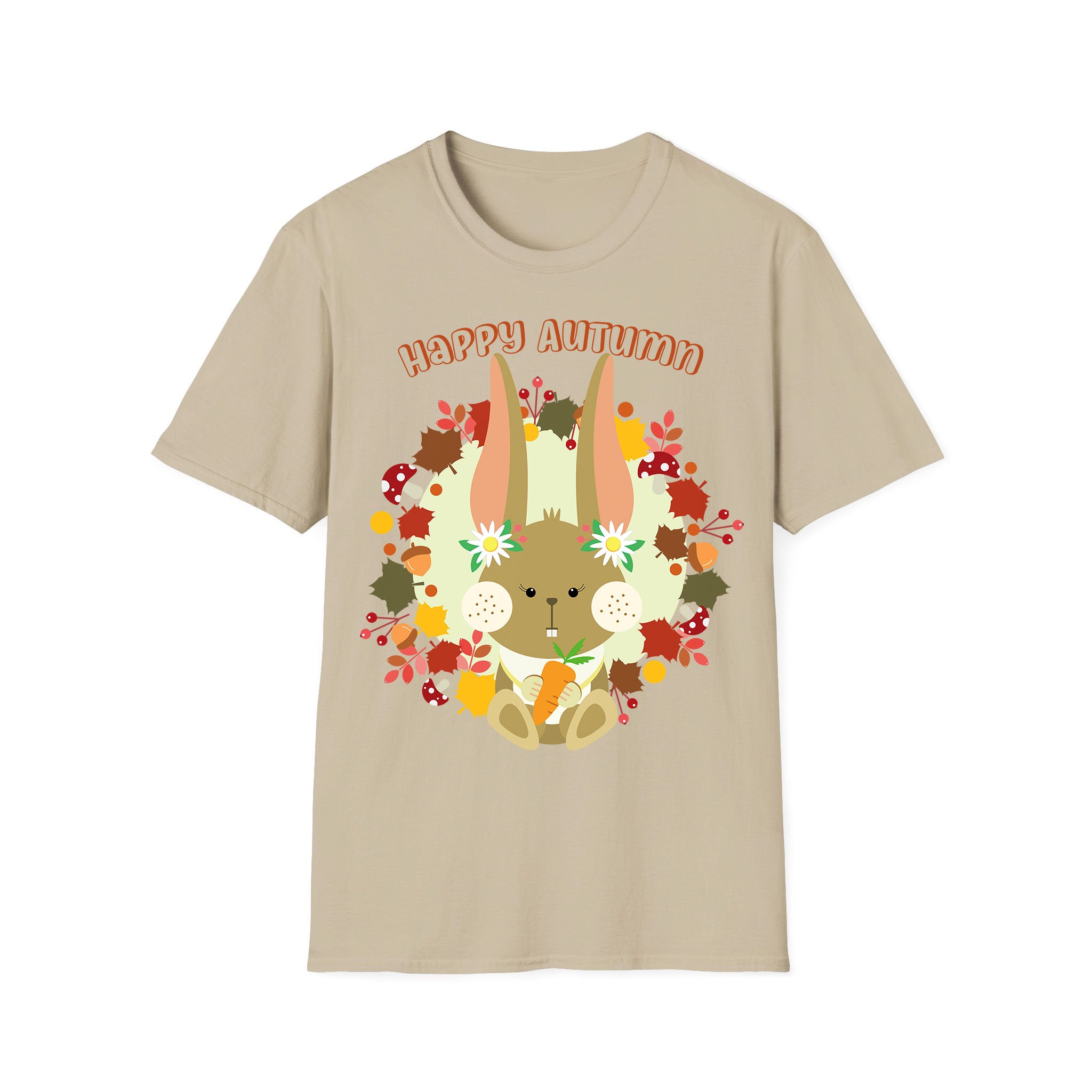 Autumn T-shirt Bunny in Wreath Holding a Carrot