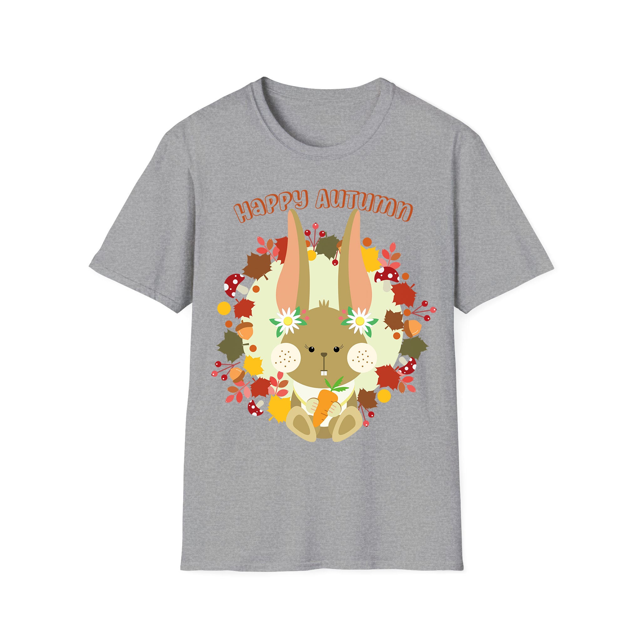 Autumn T-shirt Bunny in Wreath Holding a Carrot