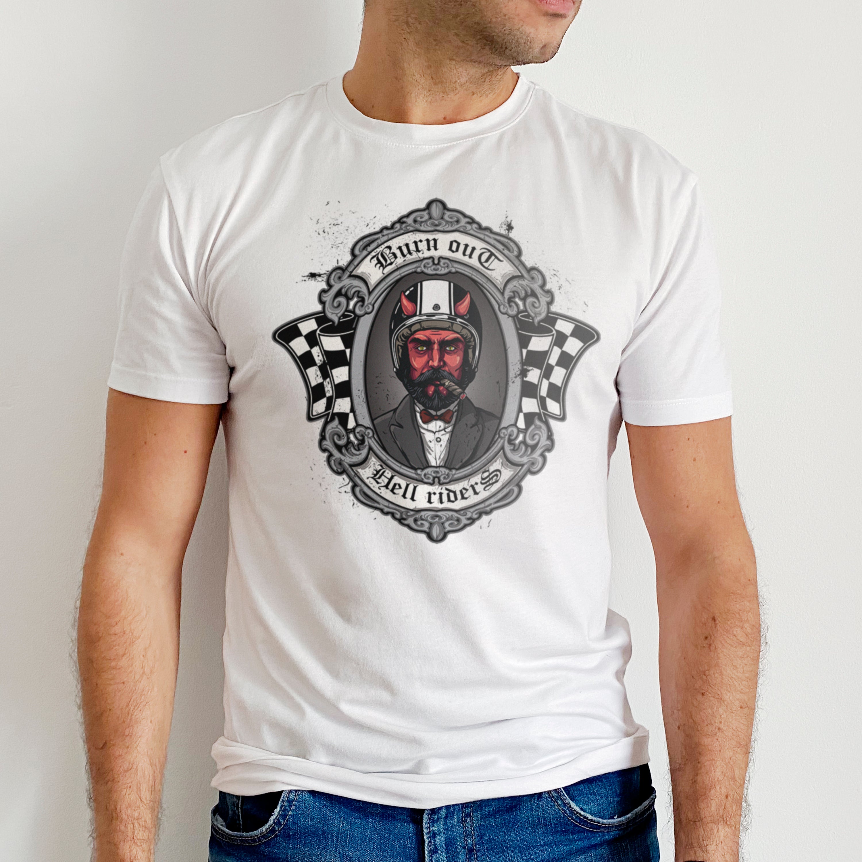 Motorcycle T-shirt Burn Out Hell Riders