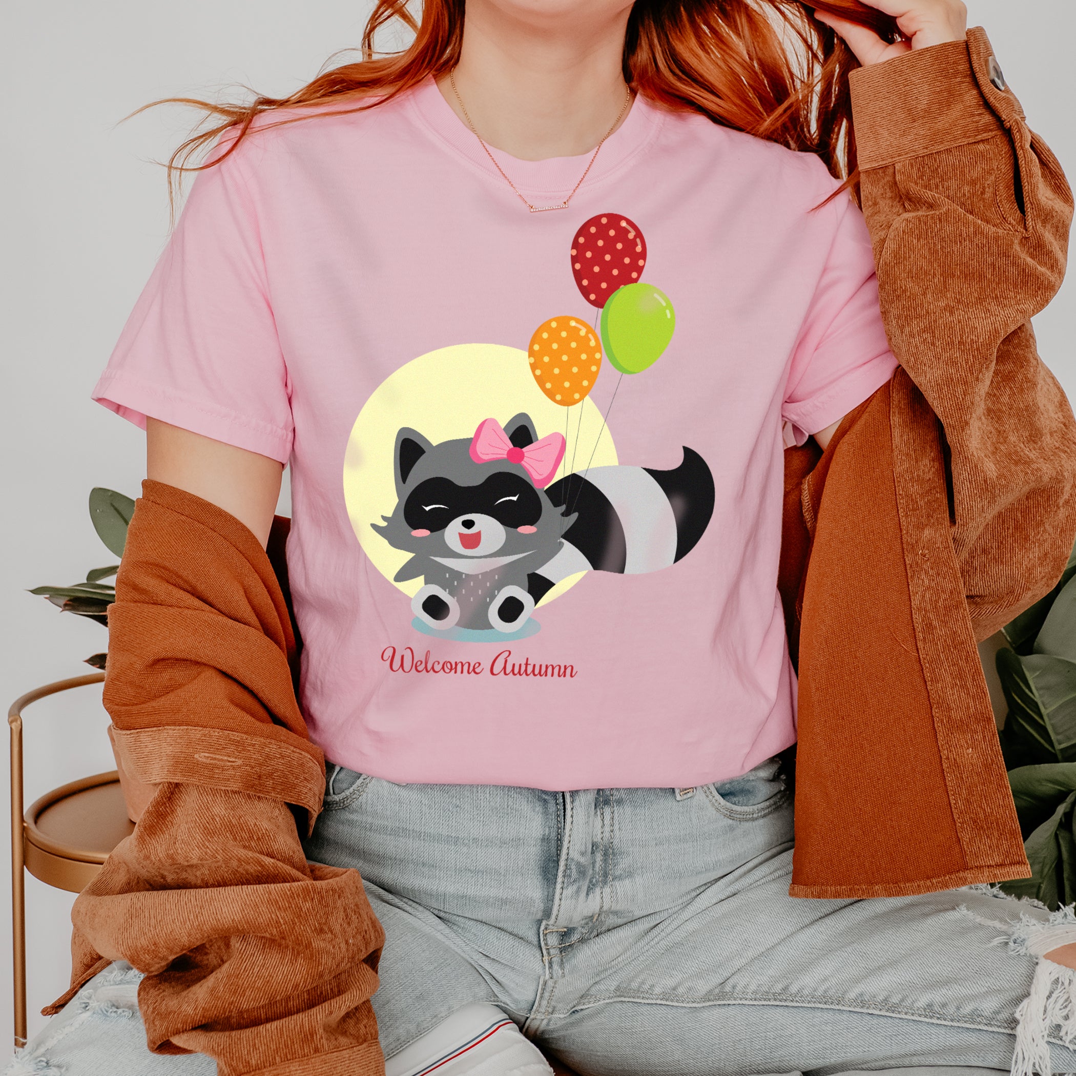 Autumn T-shirt Cute Racoon Balloon Autumn