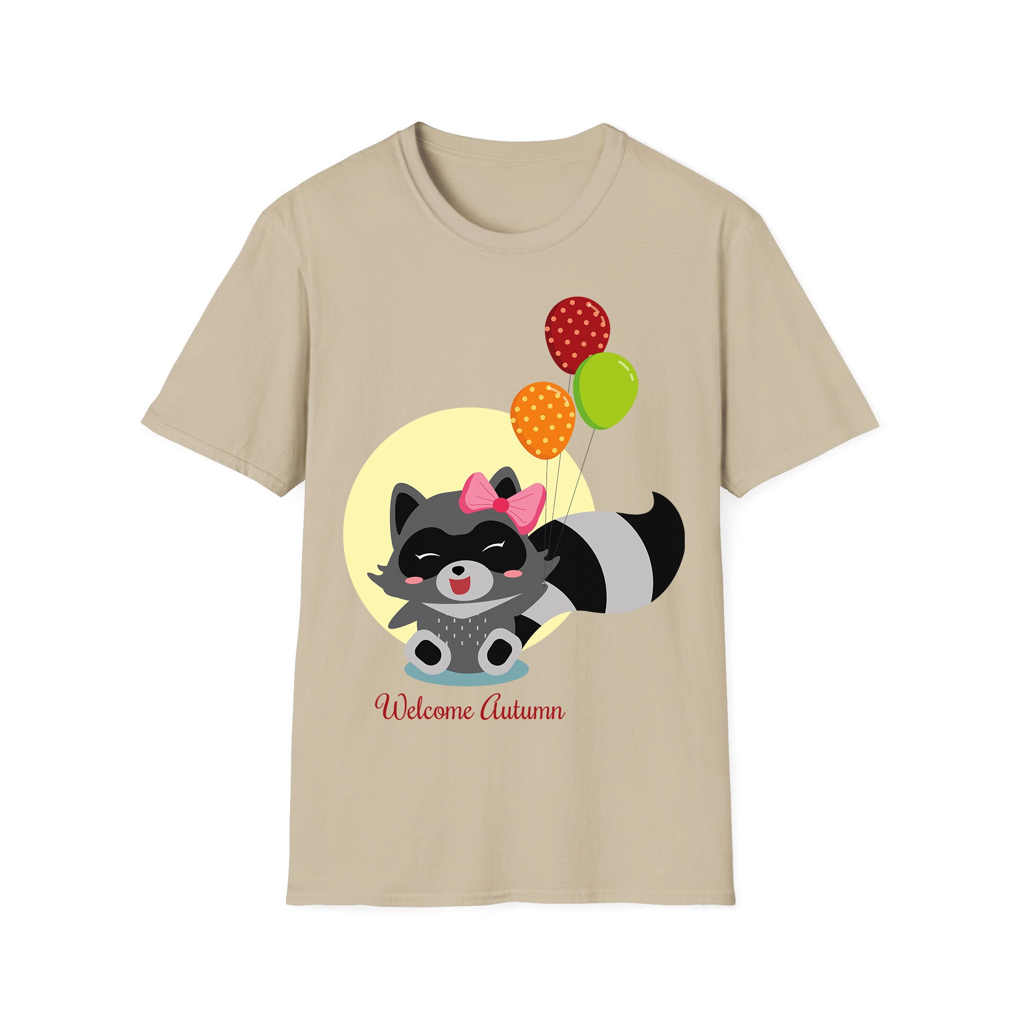 Autumn T-shirt Cute Racoon Balloon Autumn