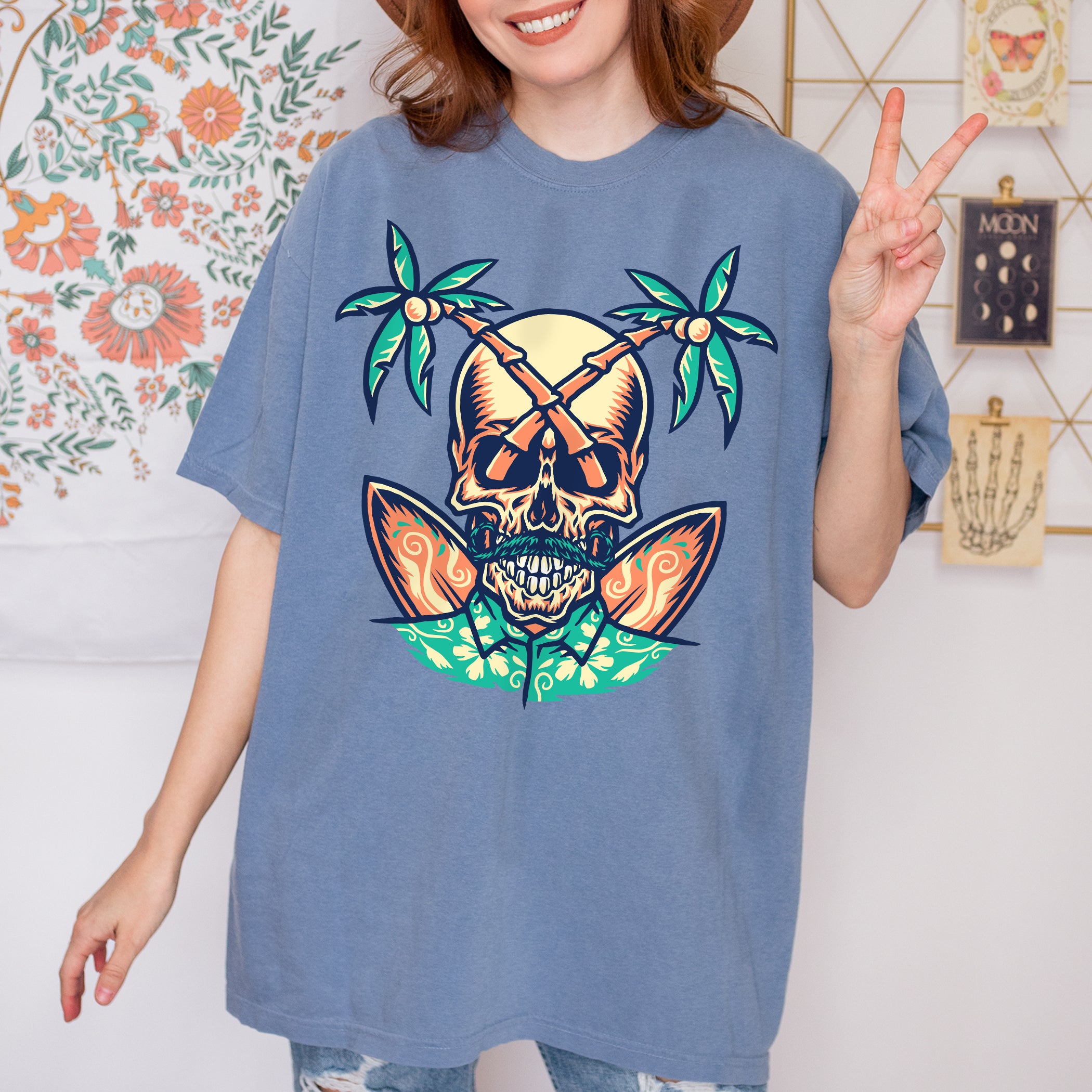 Áo thun unisex mùa hè Hawaii Skull