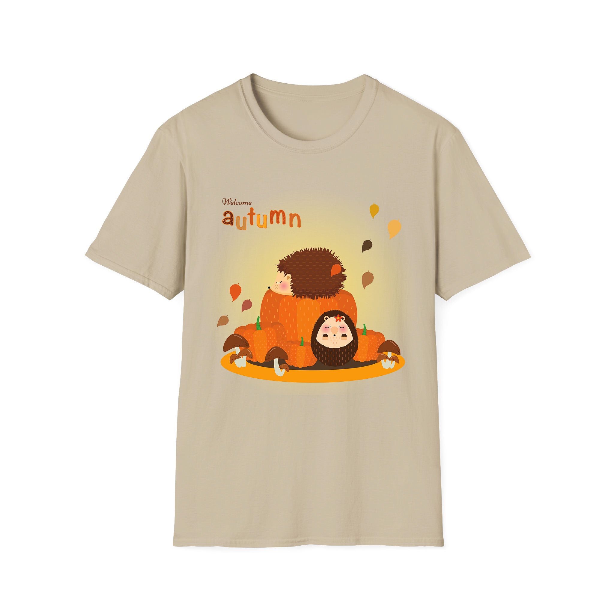 Autumn T-shirt Hedgehog Sleeps on Pumpkin