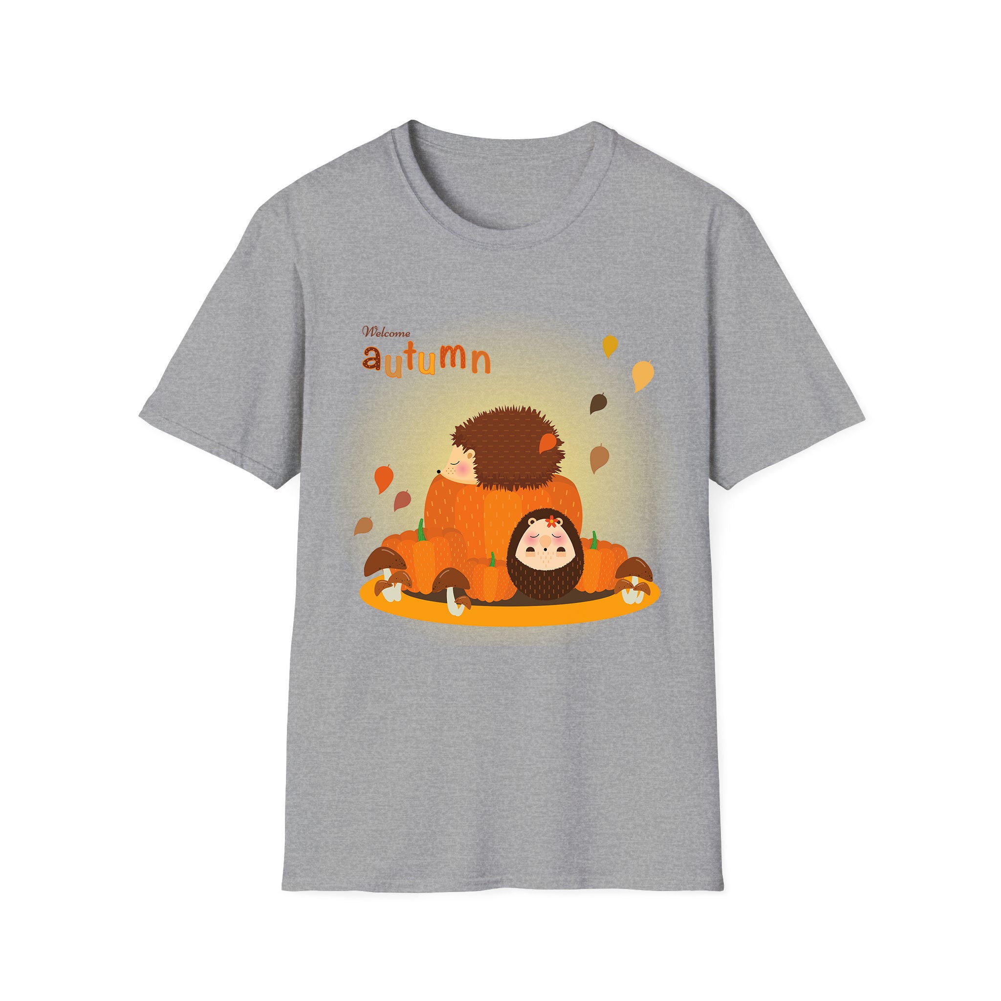 Autumn T-shirt Hedgehog Sleeps on Pumpkin