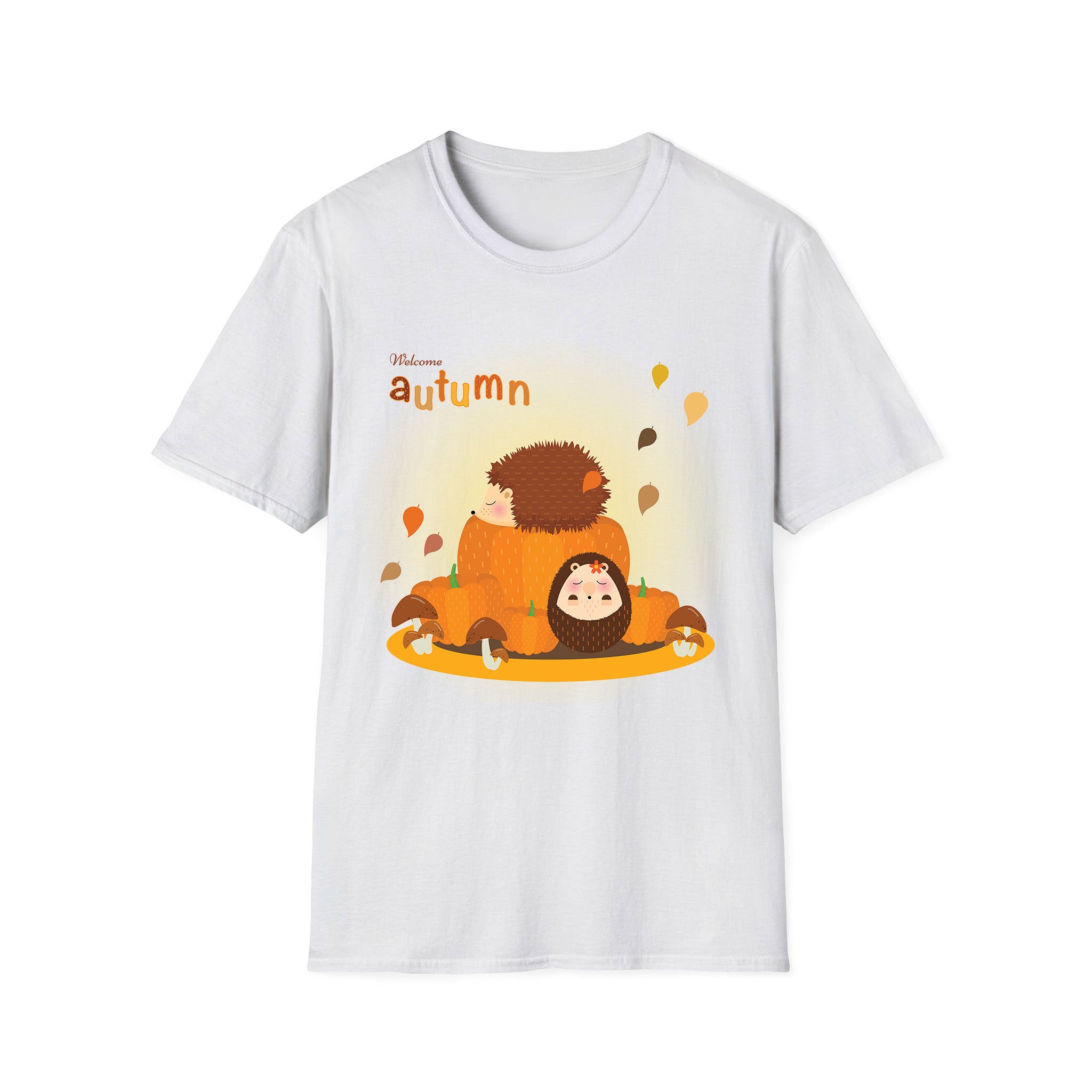 Autumn T-shirt Hedgehog Sleeps on Pumpkin