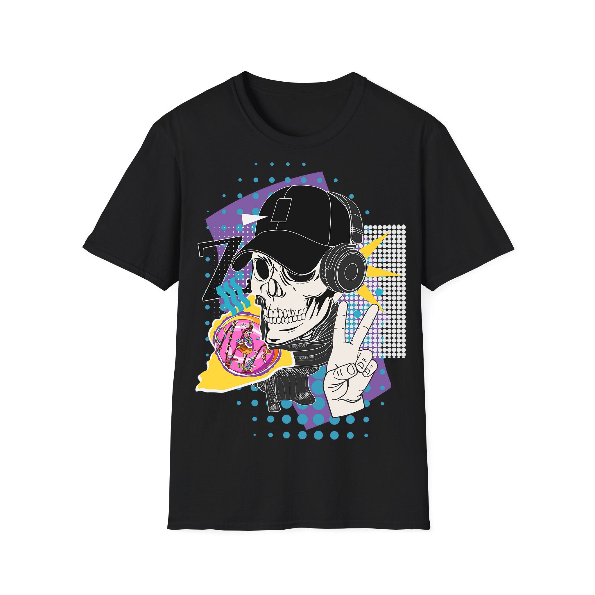 Music unisex T-shirt Human Skull In Cap And Headphones