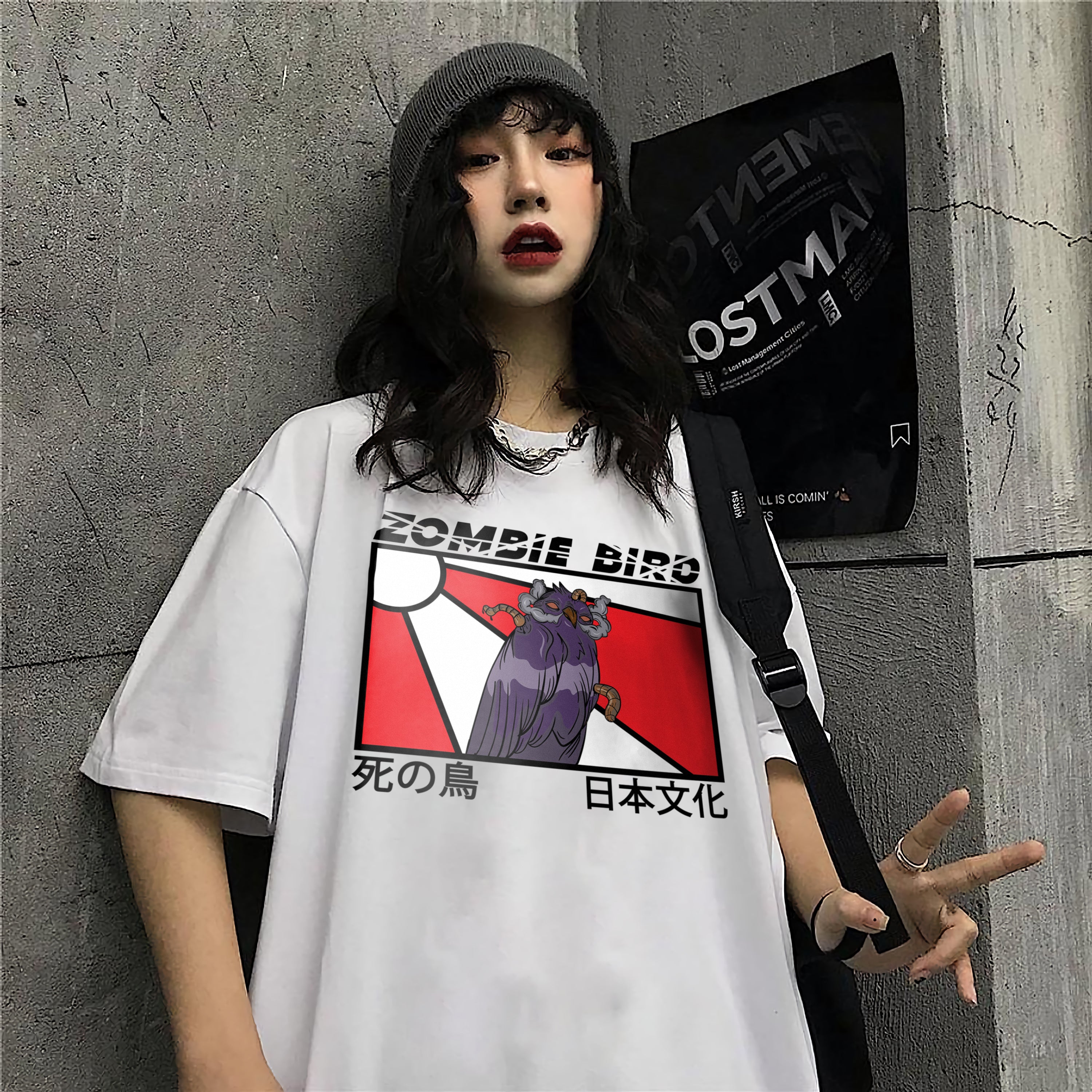 Japanese Style T-Shirt Zombie Bird