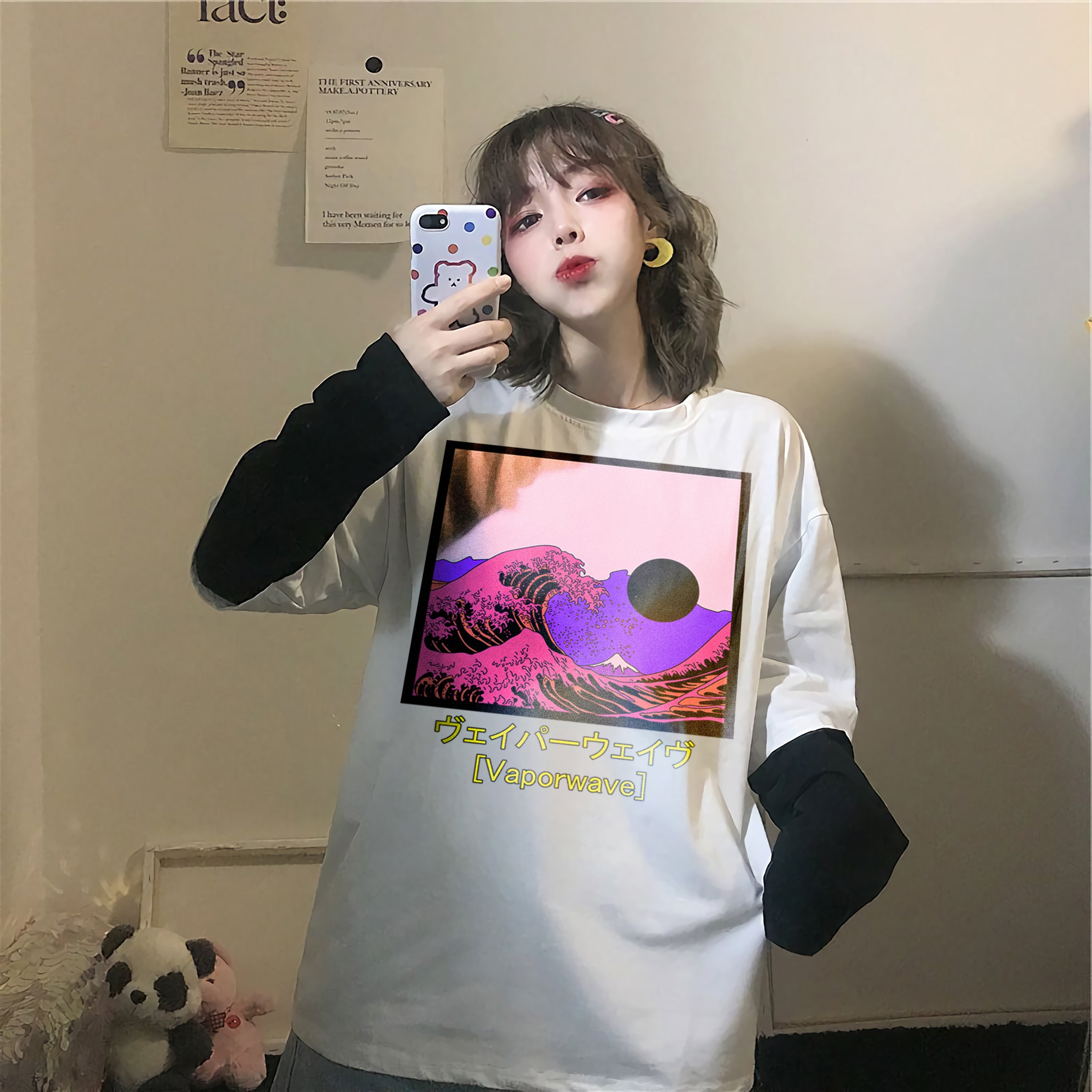 T-Shirt Style Japonais Vaporwave Blanc