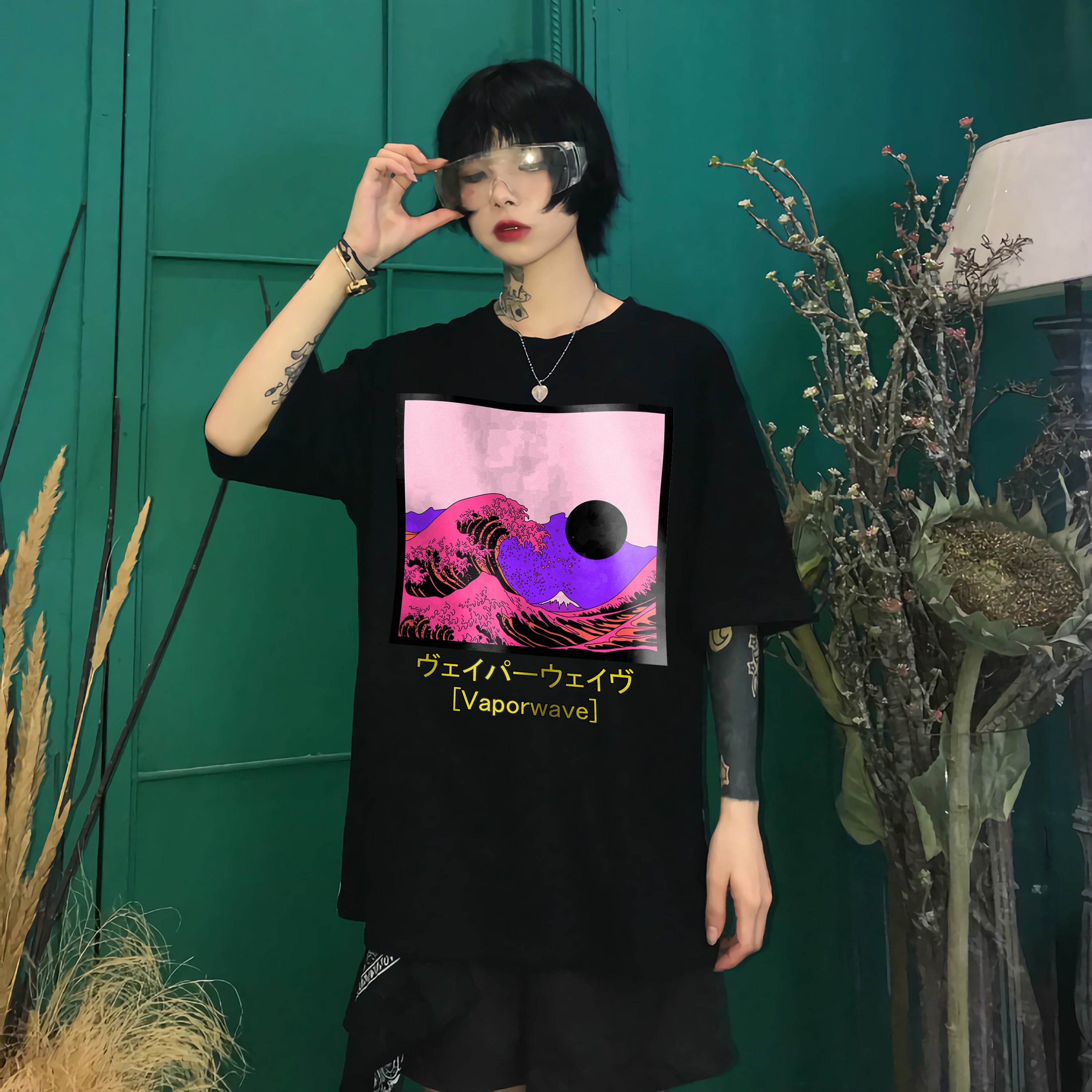 T-Shirt Style Japonais Vaporwave Noir